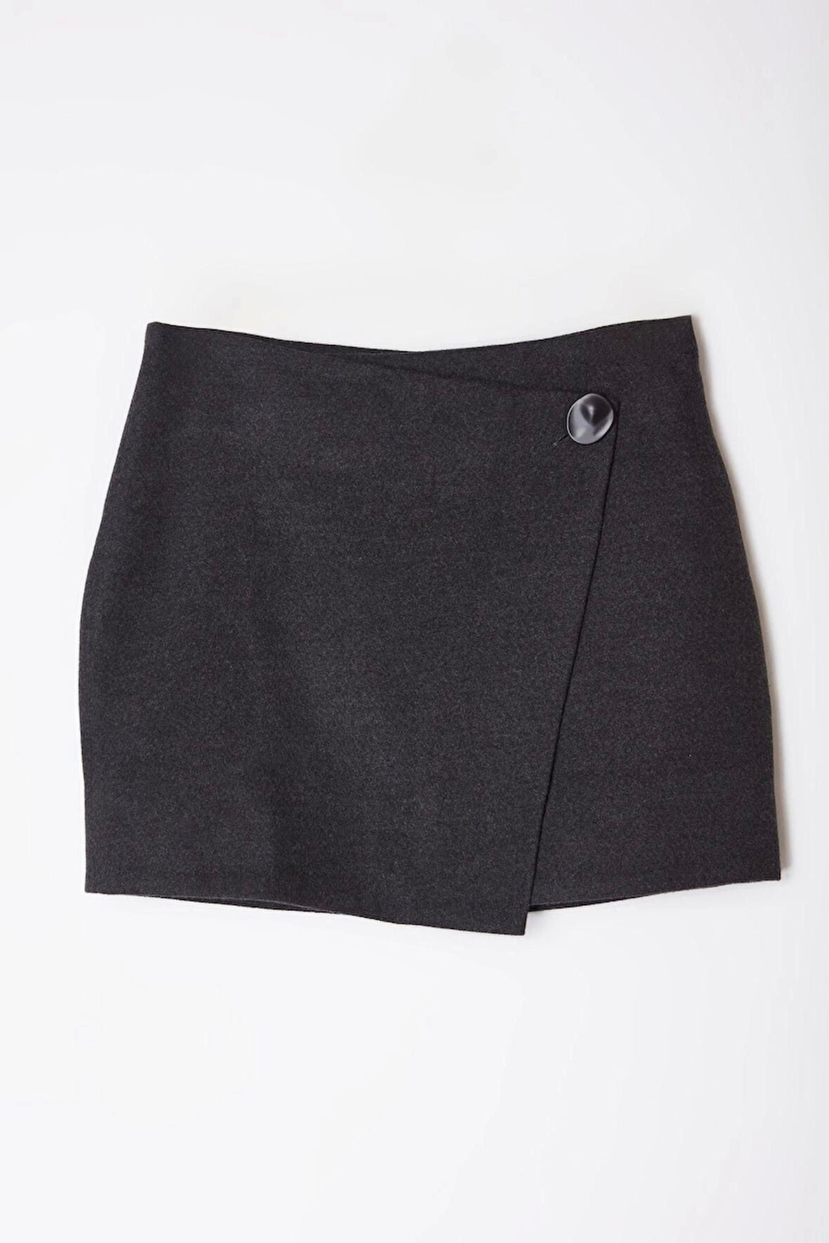 Kadın Moda Stil Mini Astarsız Dokuma Limited Edition Düğmeli Kruvaze Kapama Detaylı Mini Dokuma Etek