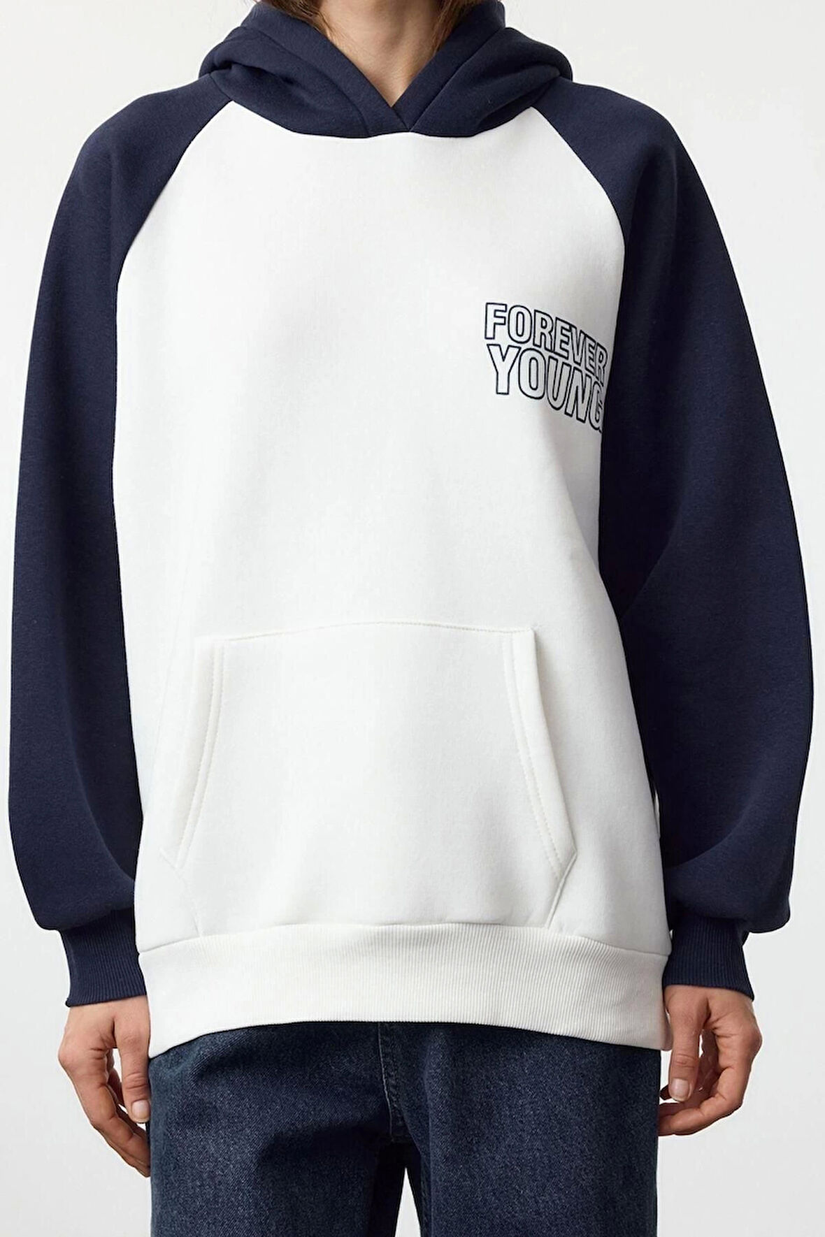 Kadın Moda Şık Bol Kapüşonlu Reglan Kol Uzun Slogan Baskılı Kalıp Kalın İçi Polarlı Örme Sweatshirt