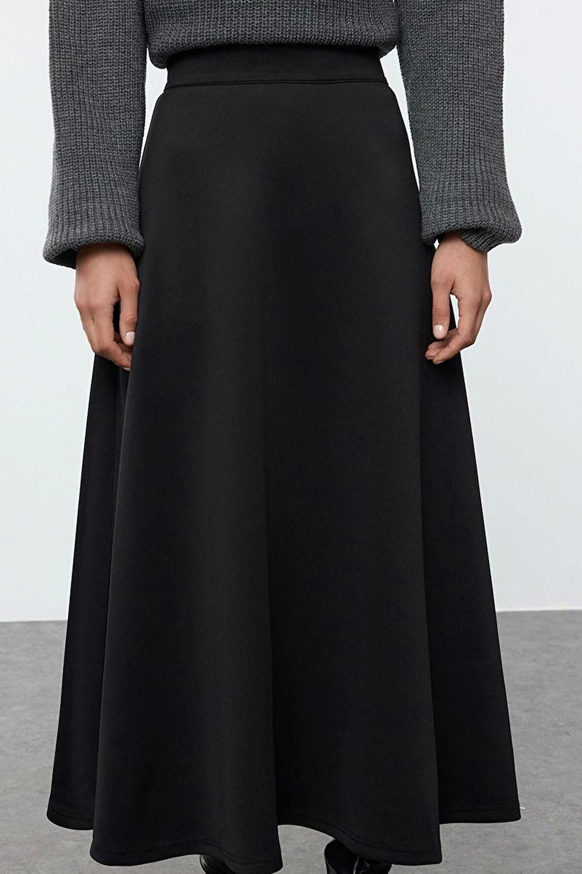 Kadın Moda Stil Midi Astarsız Örme Tesettür Eteği Godeli Örme Etek