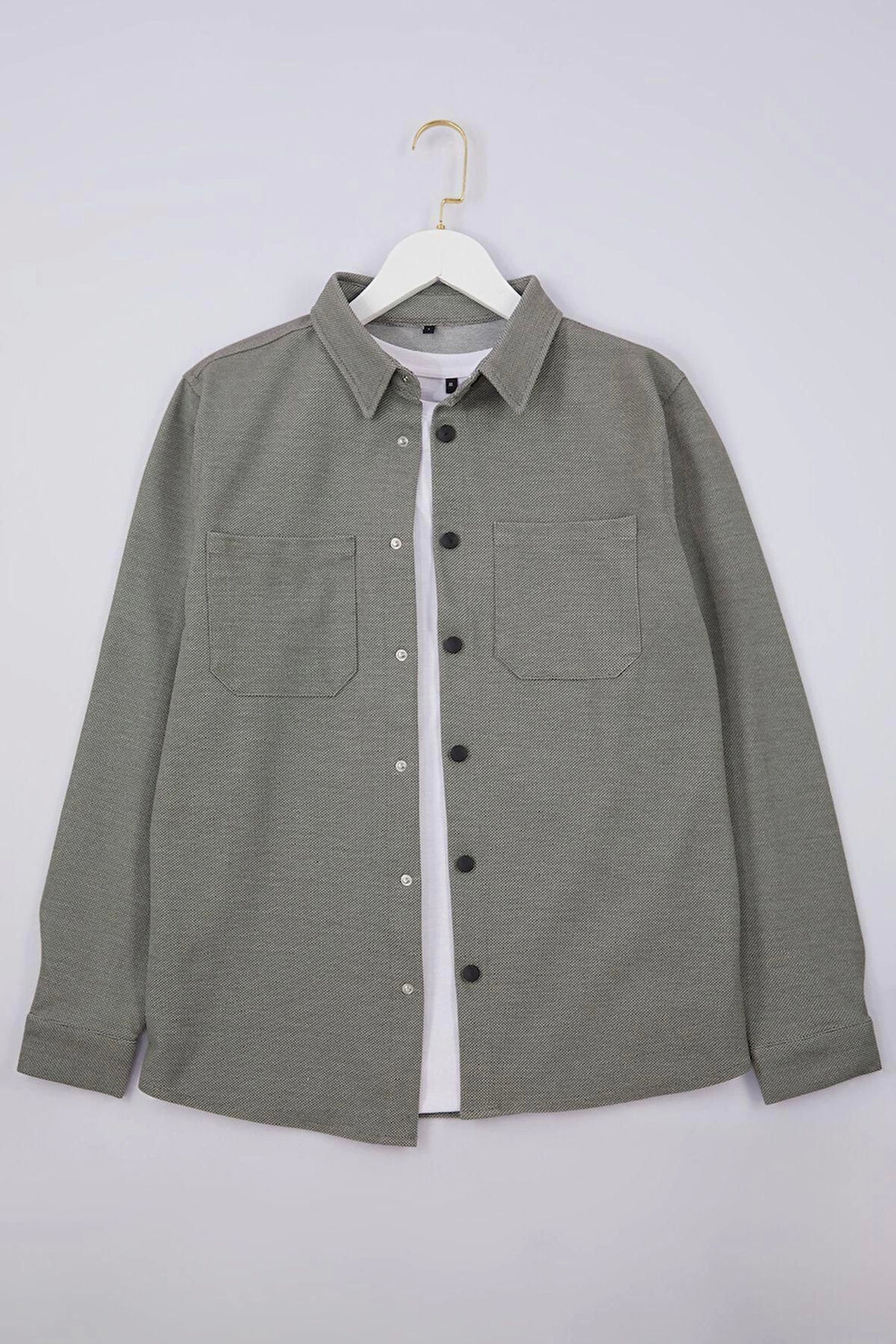 Moda Gömlek Yaka Dokulu Uzun Kol Regular Fit Örme Rahat Kışlık Dokulu. Ceket Gömlek