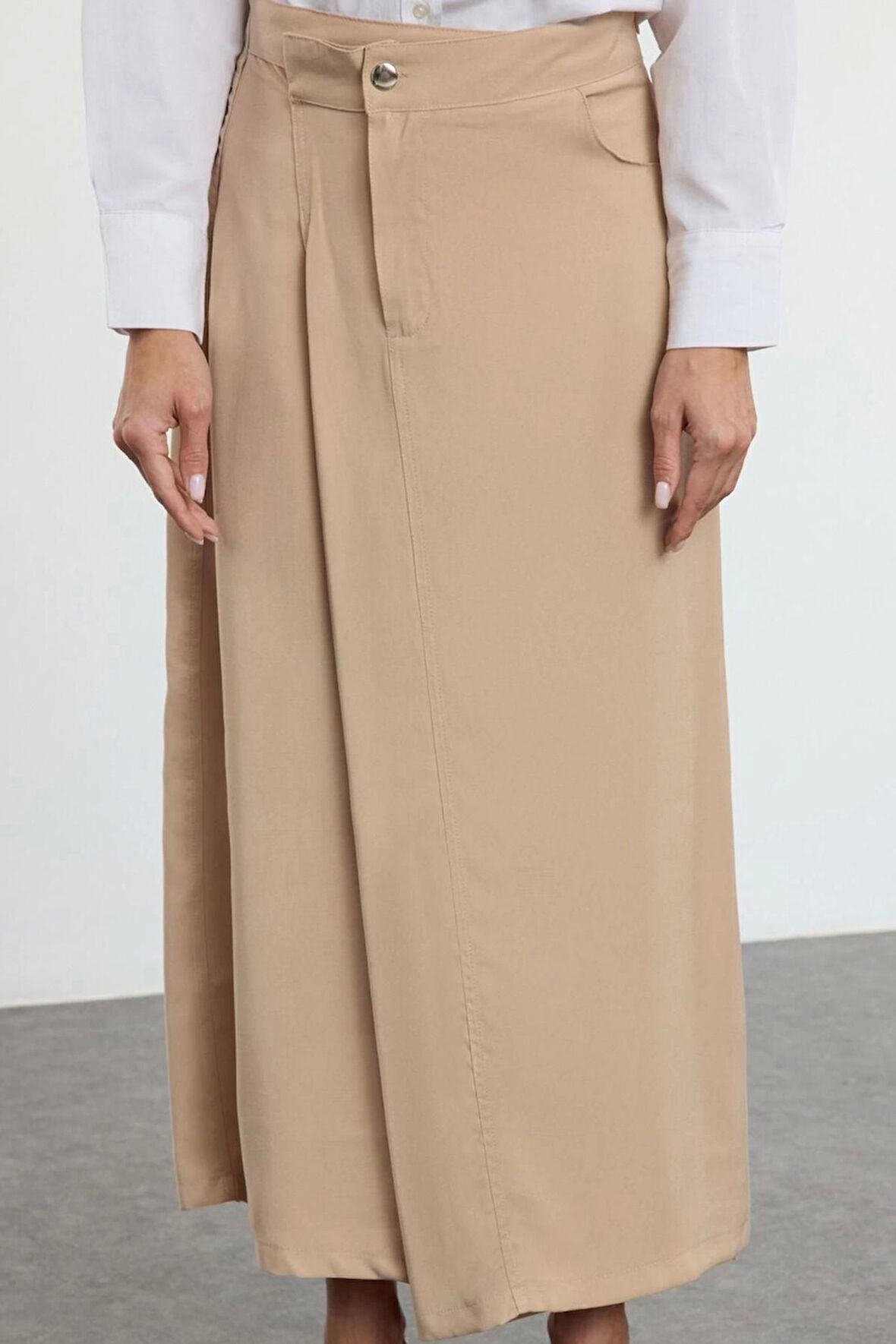 Kadın Moda Stil Maxi Astarsız Dokuma Tesettür Kapaklı Cep Detaylı Dokuma Etek