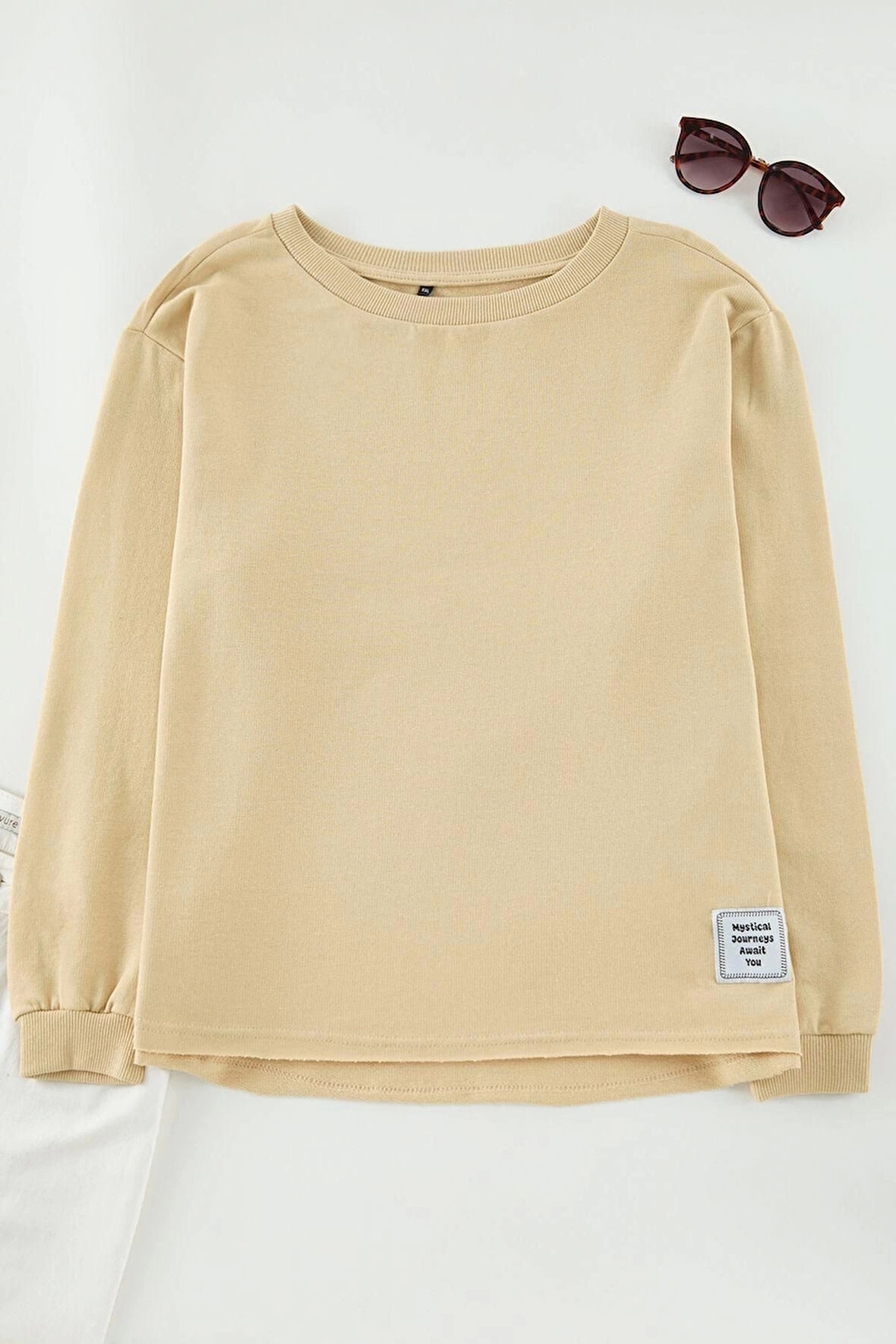 Kadın Büyük Beden Moda Şık Regular Bisiklet Yaka Düşük Kol Regular Normal Kalıp Örme Sweatshirt