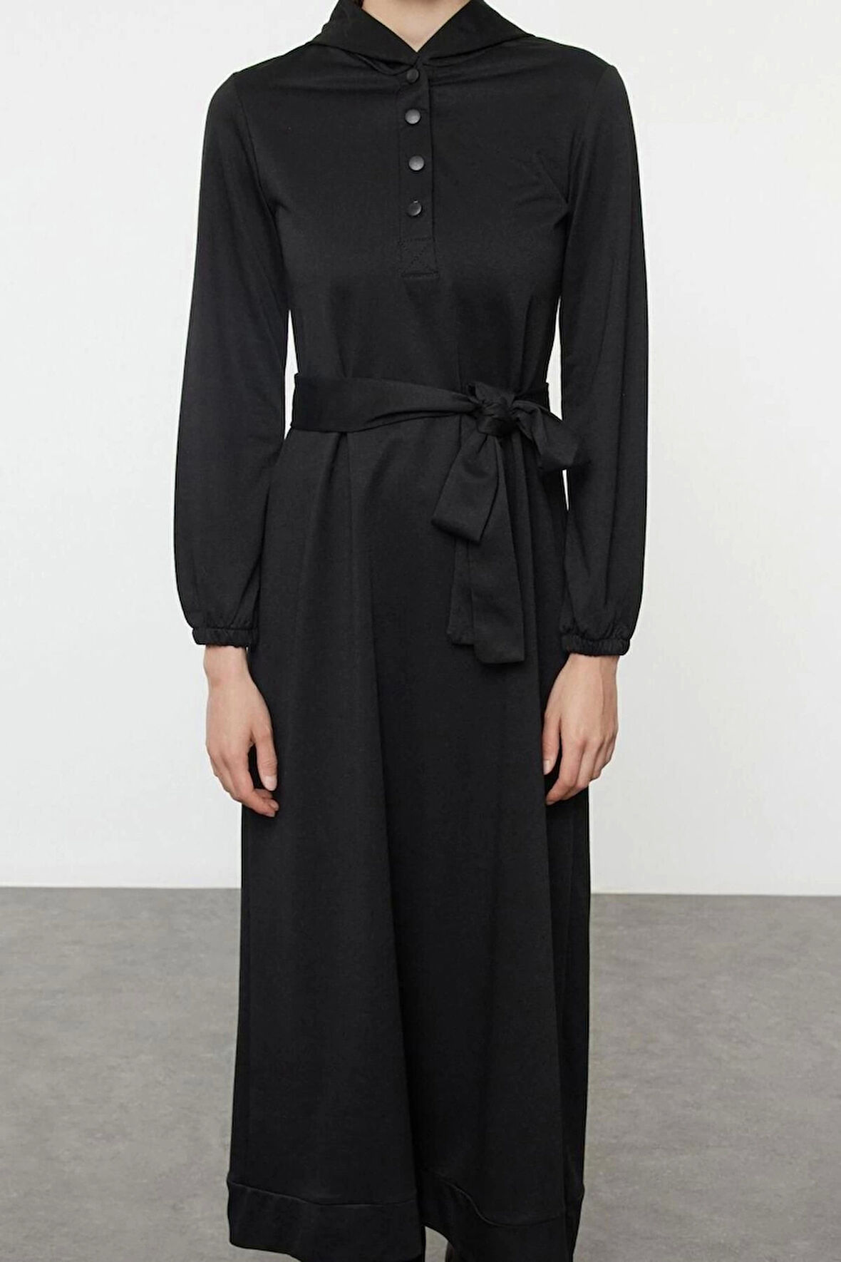 Kadın Moda Şık Tesettür Maxi Boy Kapüşonlu Oversize Normal Kalıp Örme Elbise