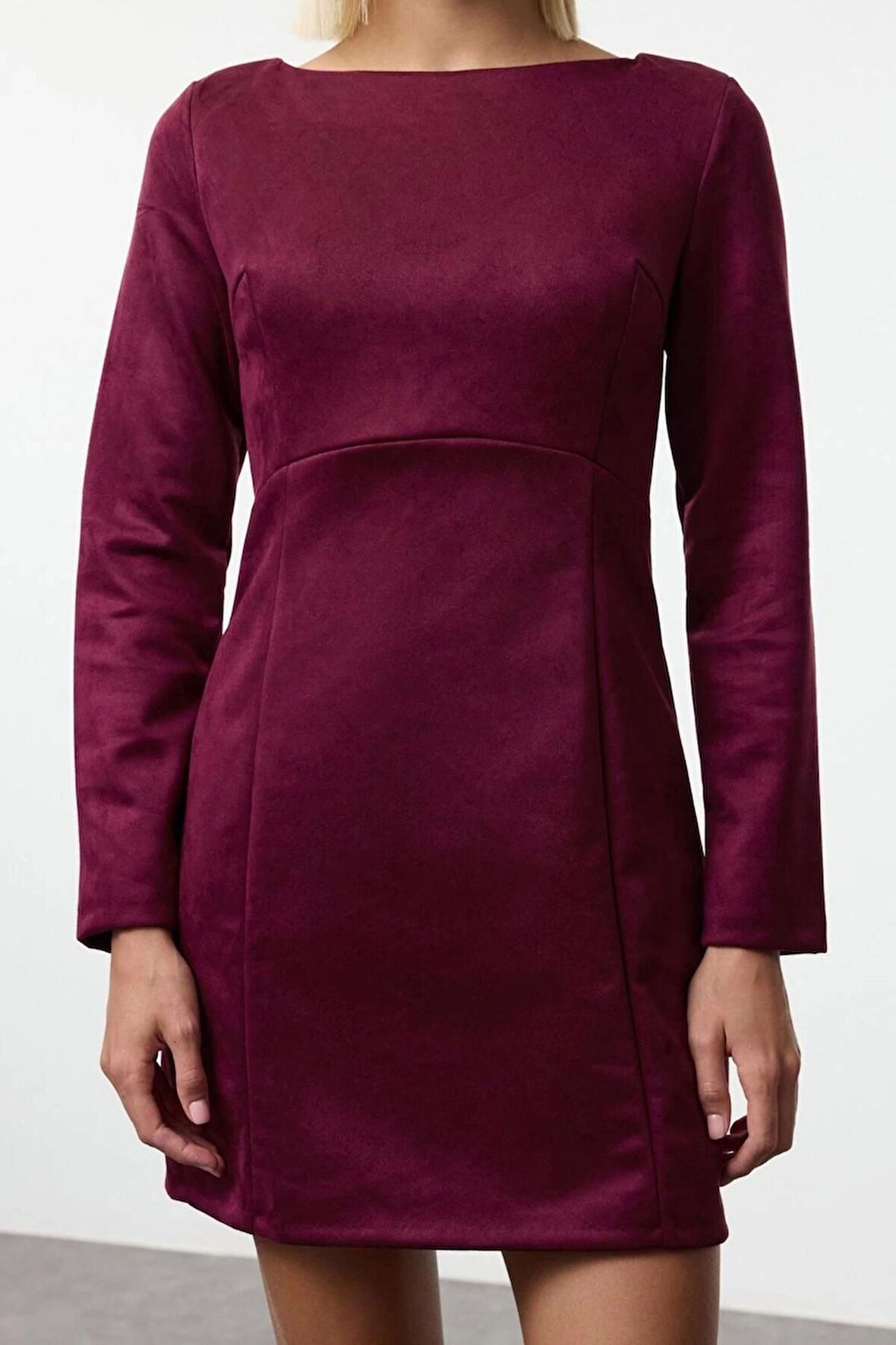 Kadın Moda Şık Mini Boy Bisiklet Yaka Regular Düz Kesim Dokuma Elbise