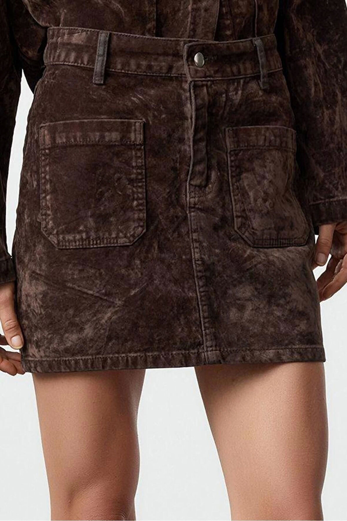 Kadın Moda Stil Mini Astarsız Denim Süet Görünümlü Normal Bel Mini Denim Etek