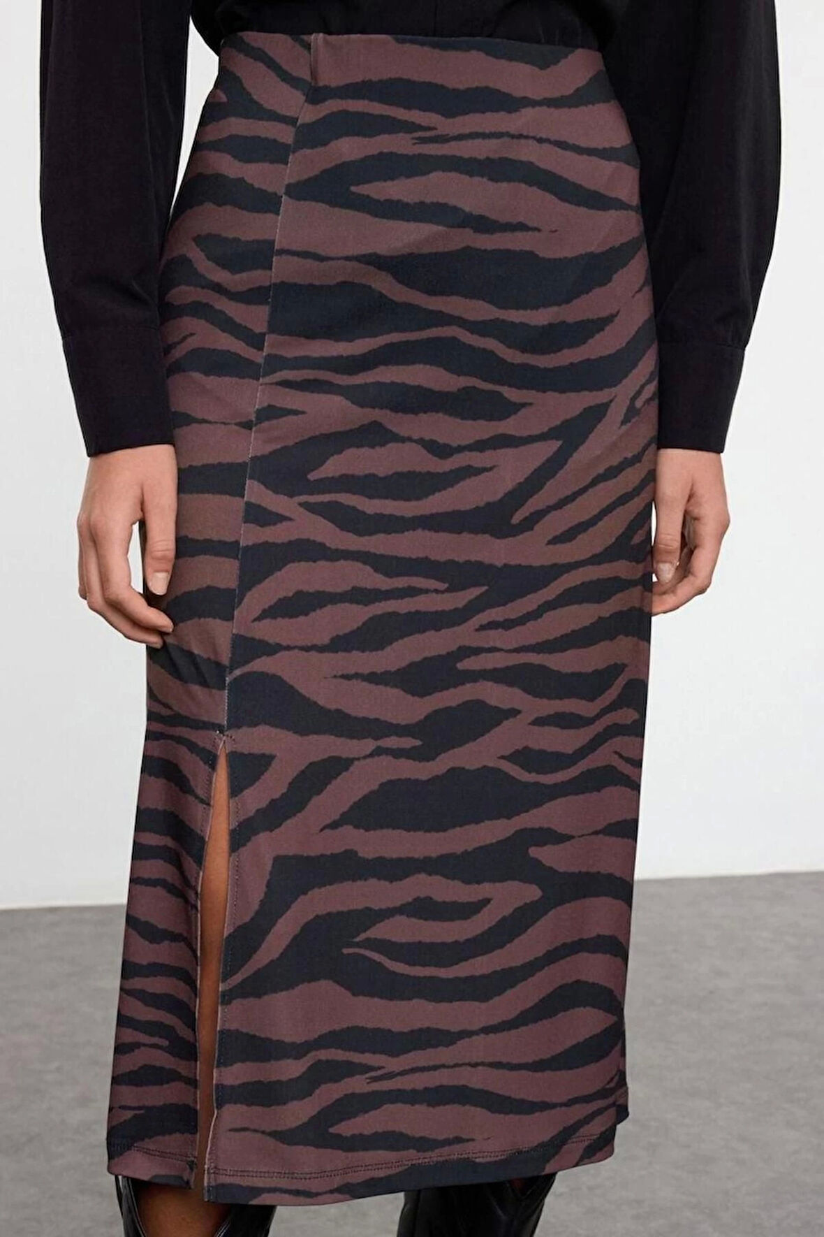 Kadın Moda Stil Maxi Astarsız Örme Animal Baskılı Kalem Esnek Etek