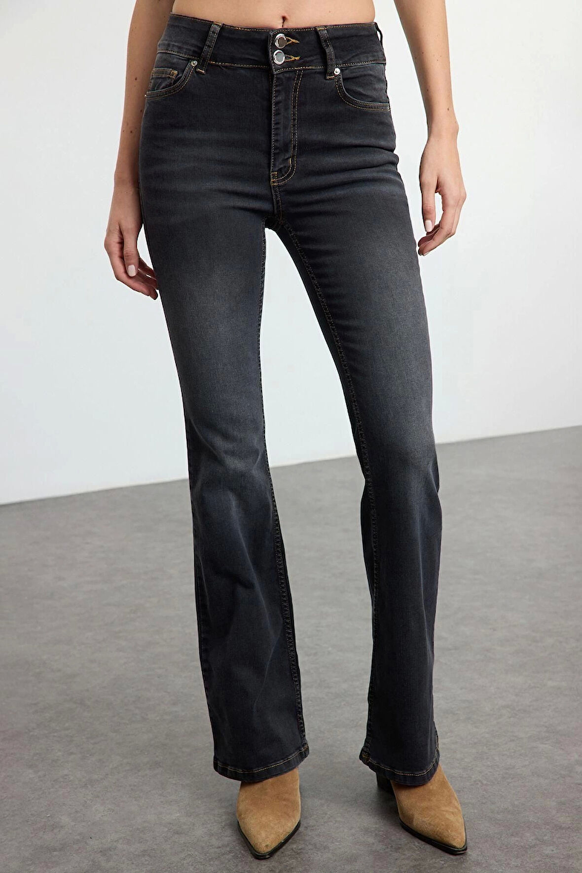 Kadın Moda Şık Kot Pantolon Geniş Paça Uzun Boy Denim Yüksek Bel Jeans
