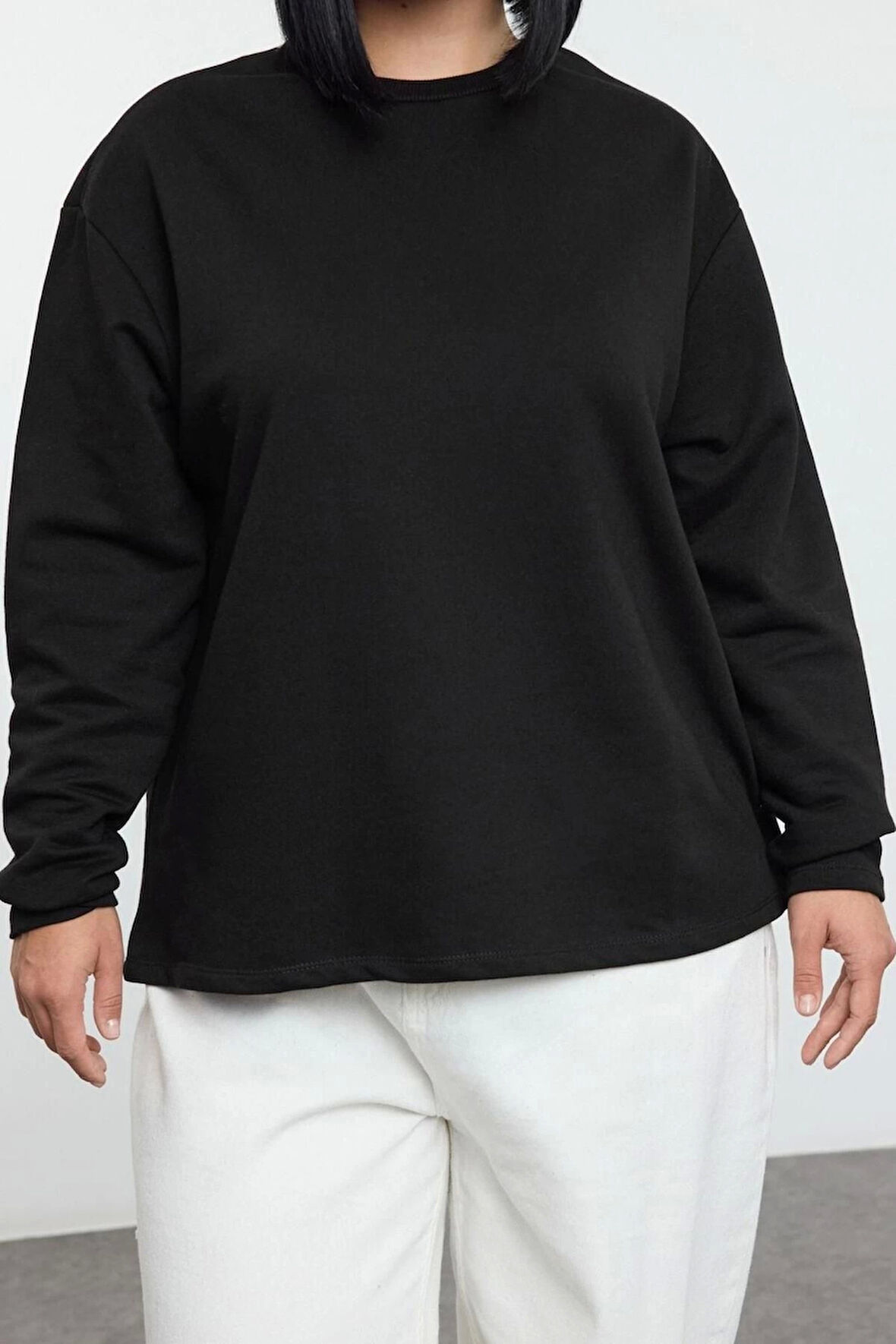 Kadın Büyük Beden Bisiklet Yaka Standart Kol Çıtçıt Detaylı Normal Kalıp Örme Sweatshirt