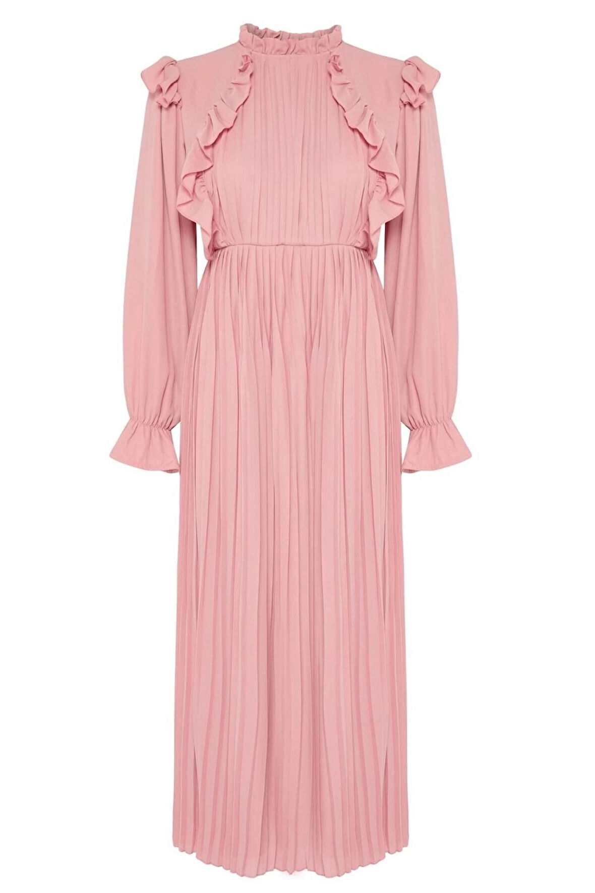 Kadın Moda Şık Tesettür Maxi Boy Dik Yaka Slim X Yapay Zekâ Piliseli Elbise