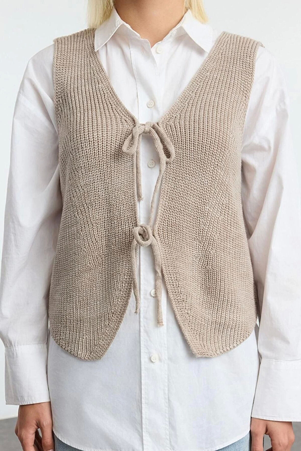 Kadın Tesettür Moda Şık Standart V Yaka Uzun Kol Düz Selanik Triko Süveter