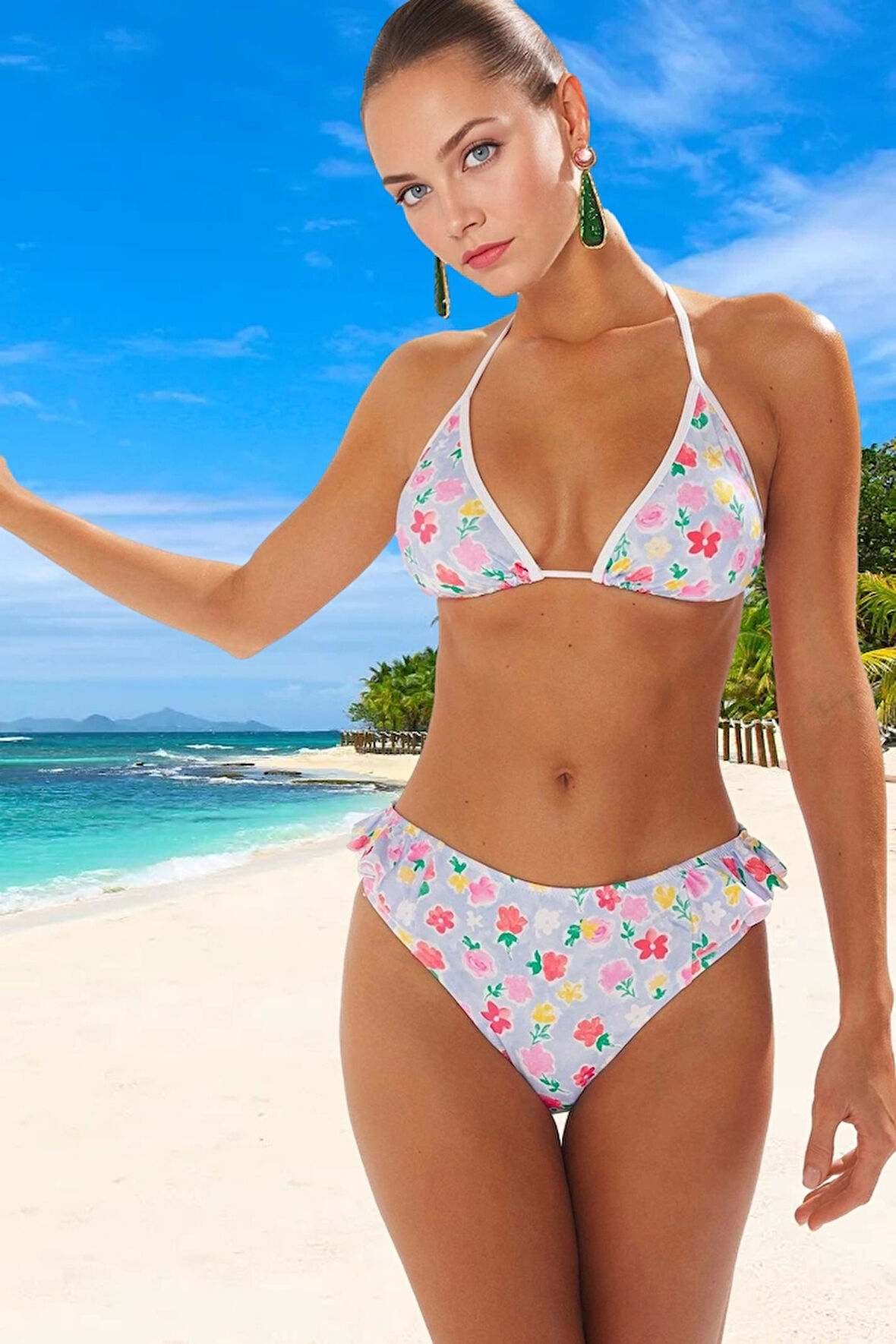 Modern Desenli Bikini Takımı Özel Tasarım Ergonomik Kesim Yaz Koleksiyonu Hızlı Kuruyan