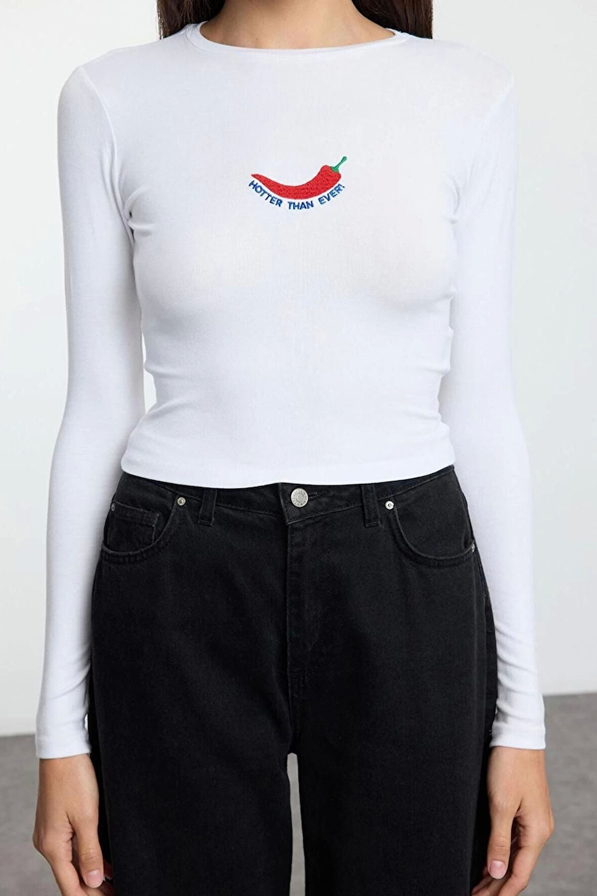 Kadın Moda Şık Üst Giyim Crop Bisiklet Yaka Slim Kalıp Örme Viskon Esnek Bluz