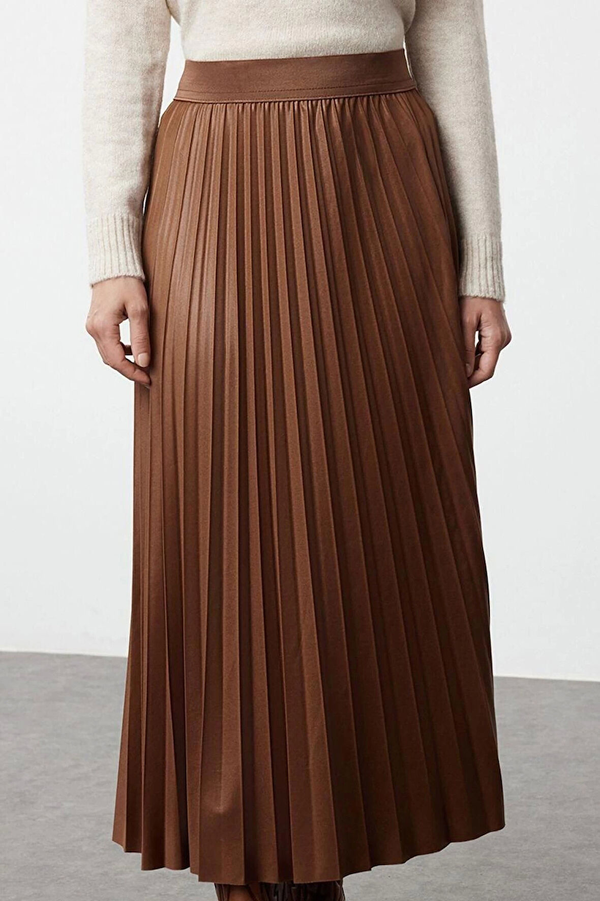 Kadın Moda Stil Maxi Astarsız Örme Tesettür Piliseli Uzun Esnek Örme Etek