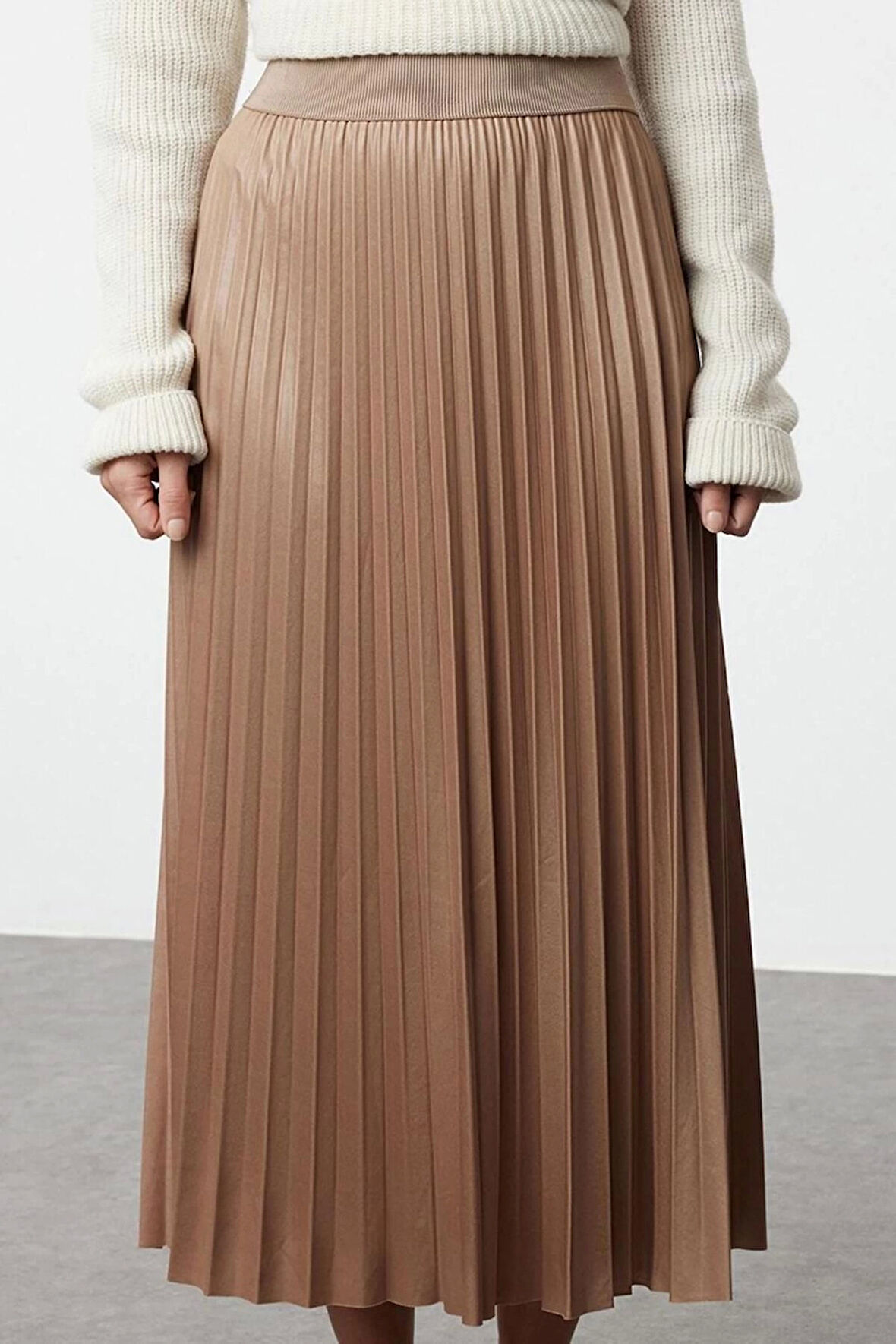Kadın Moda Stil Maxi Astarsız Örme Tesettür Piliseli Uzun Esnek Örme Etek
