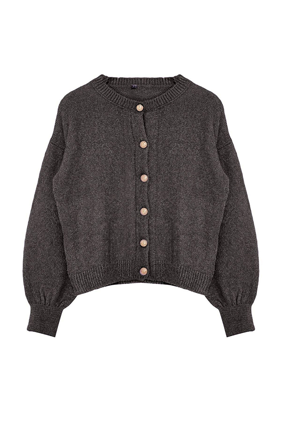 Kadın Moda Şık Bisiklet Yaka Standart Kol Regular Buklet Triko Hırka