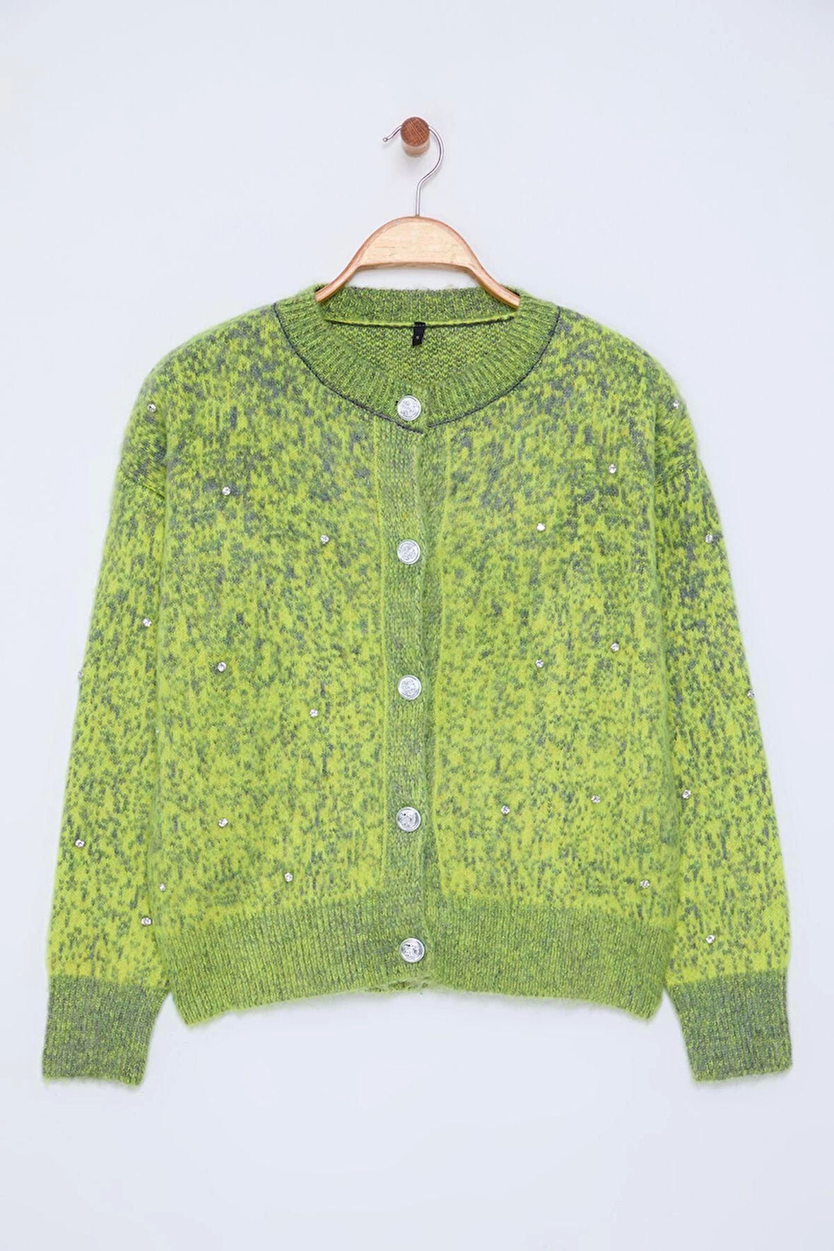 Kadın Moda Şık Bisiklet Yaka Standart Kol Regular Yumuşak Dokulu Desenli Ceket Görünümlü Triko Hırka