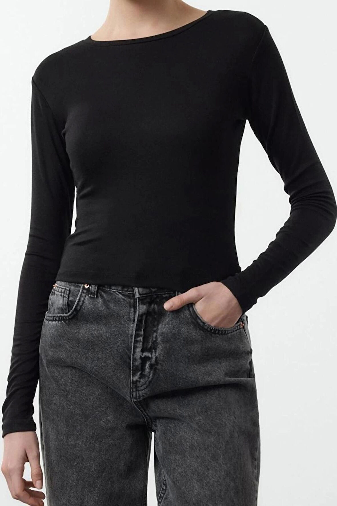 Kadın Moda Şık Crop Bisiklet Yaka Slim Kalıp Örme İkili Paket Kısa Fitted Vücuda Oturan Bluz