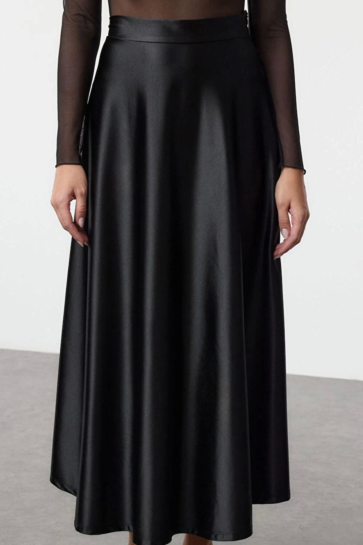 Kadın Moda Stil Midi Astarsız Örme A Line Çan Kesim Midi Etek