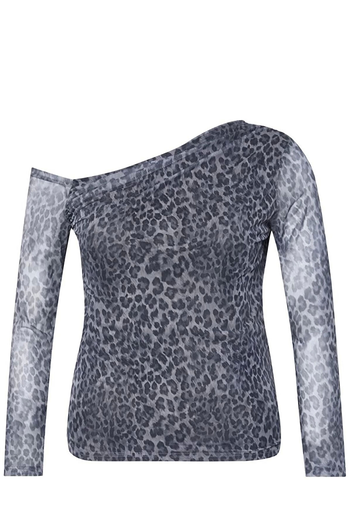 Kadın Moda Şık Büyük Beden Regular Asimetrik Yaka Slim Kalıp Örme Mesh Bluz