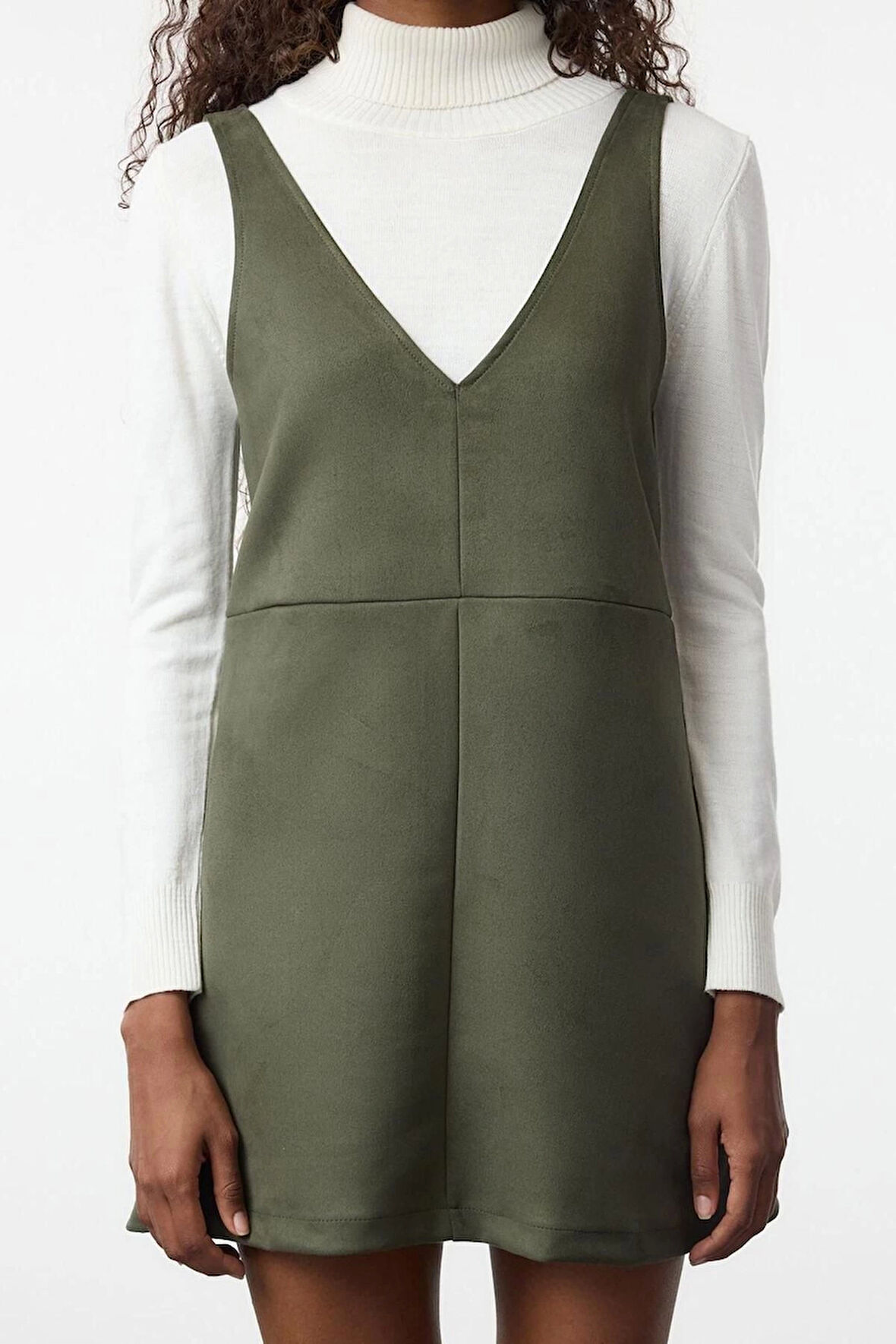 Kadın Moda Şık Mini Boy V Yaka Slim Jile Süet Örme Elbise