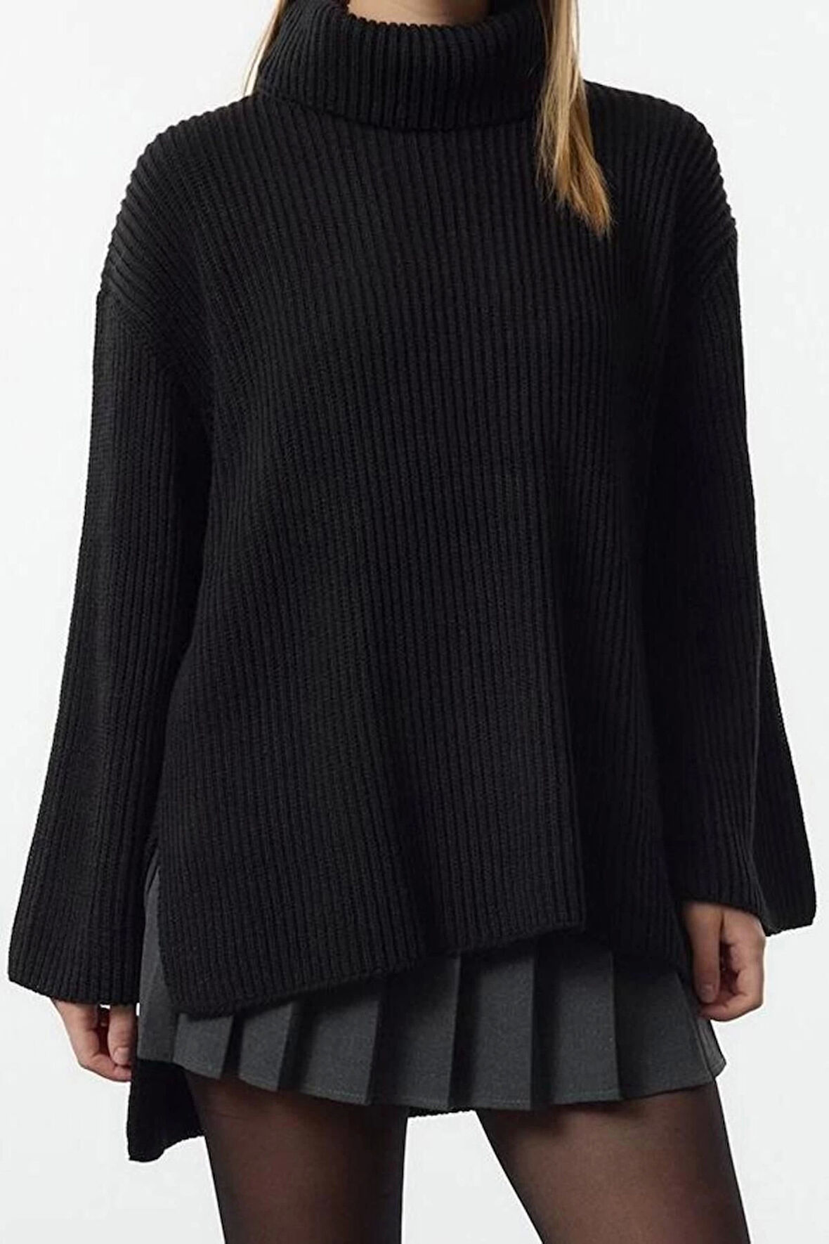 Kadın Moda Şık Balıkçı Yaka Standart Kol Regular Triko Kazak