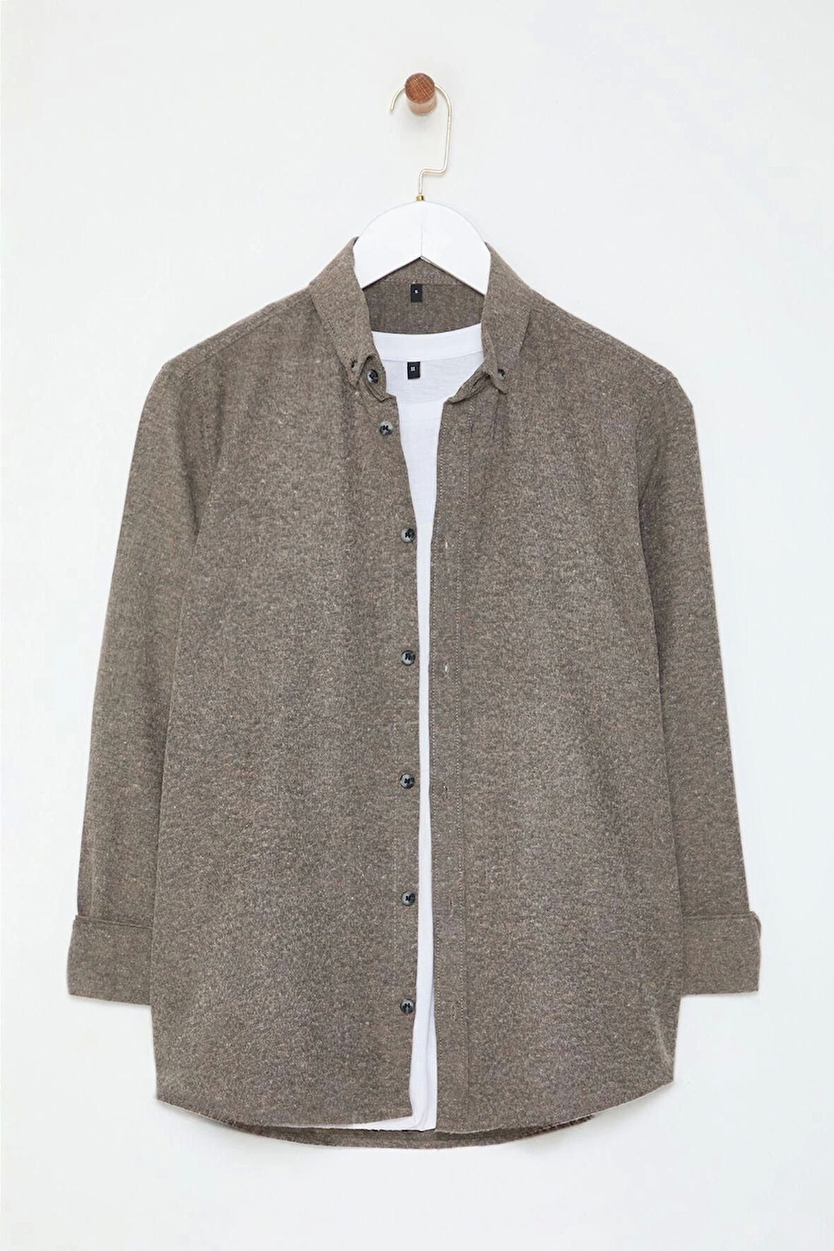 Moda Düğmeli Yaka Düz Uzun Kol Slim Fit Düğmeli Yaka Kışlık Gömlek