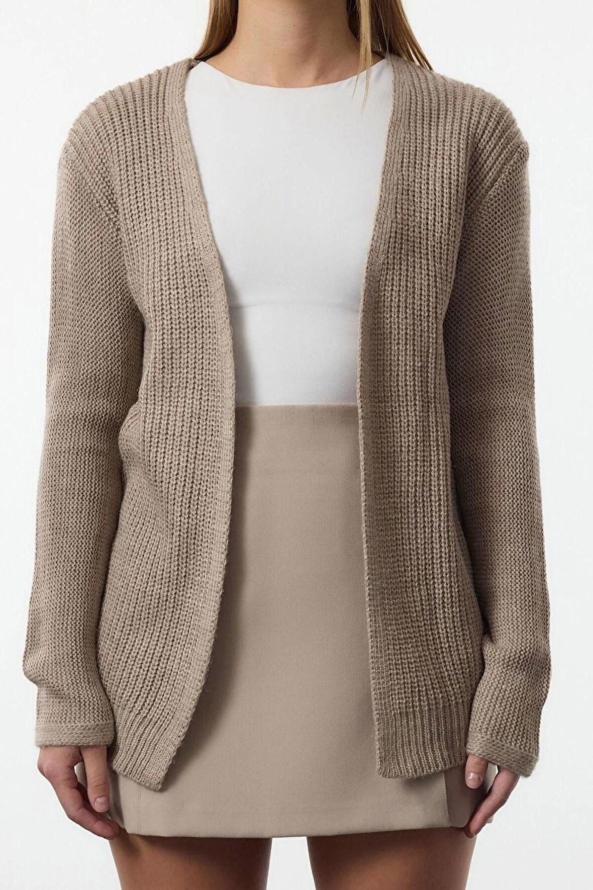Kadın Moda Şık V Yaka Standart Kol Midi Basic Triko Hırka