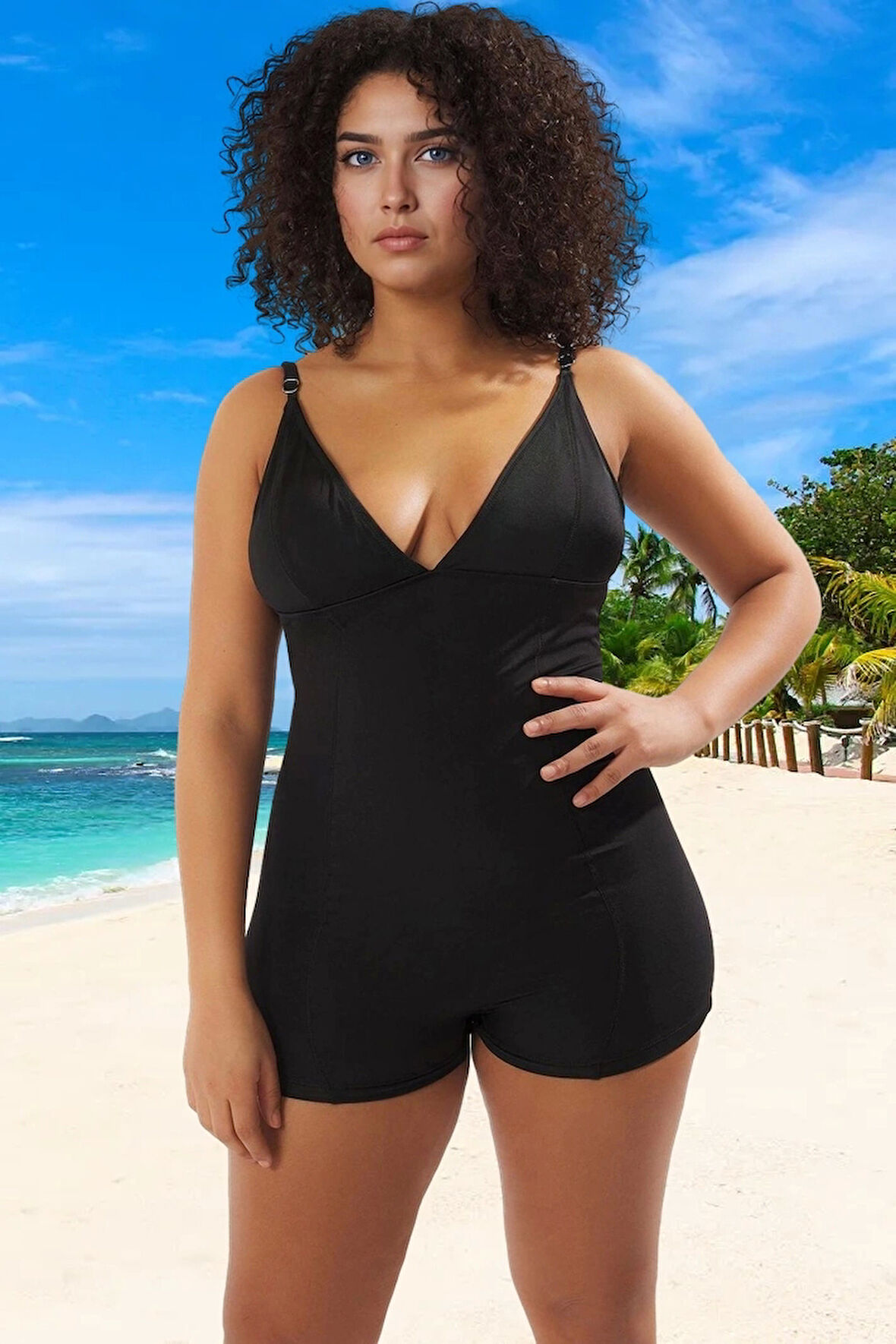 Konforlu Modern Derin V Yaka Büyük Beden Mayo Ergonomik Kesim Rahat Plus Size