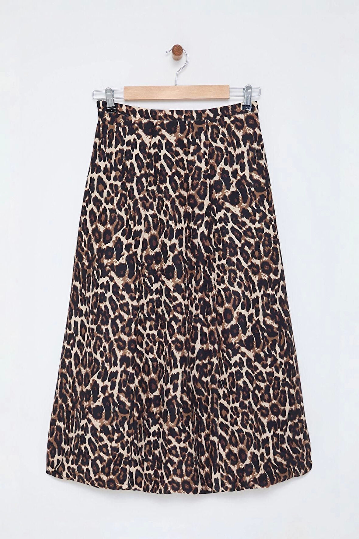Kadın Moda Stil Regular Astarsız Dokuma Leopar Balon Detaylı Animal Desenli Maxi Boy Dokuma Etek