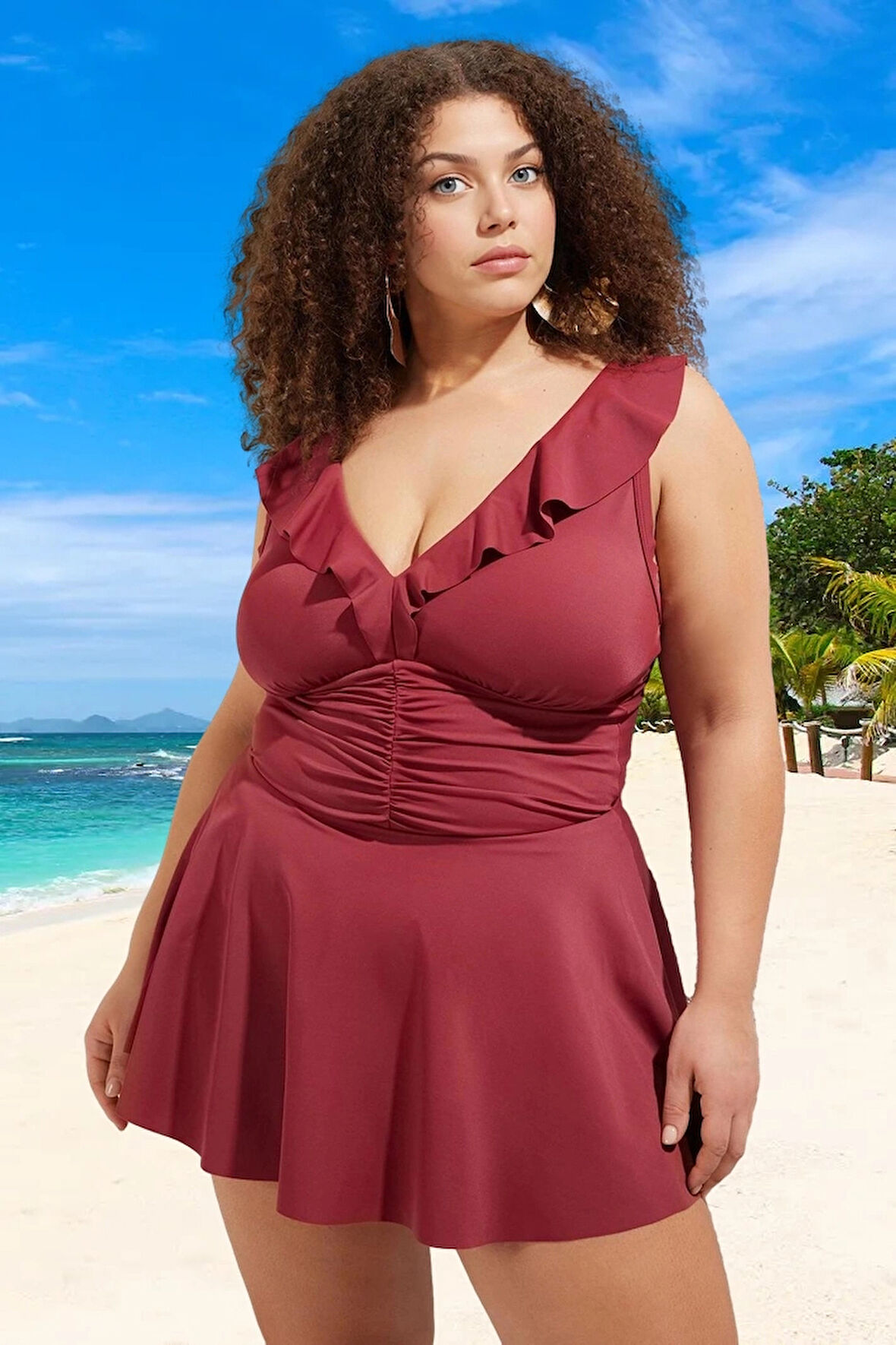 Konforlu Modern Büzgülü Büyük Beden Mayo Plus Size Özgüvenli Stil