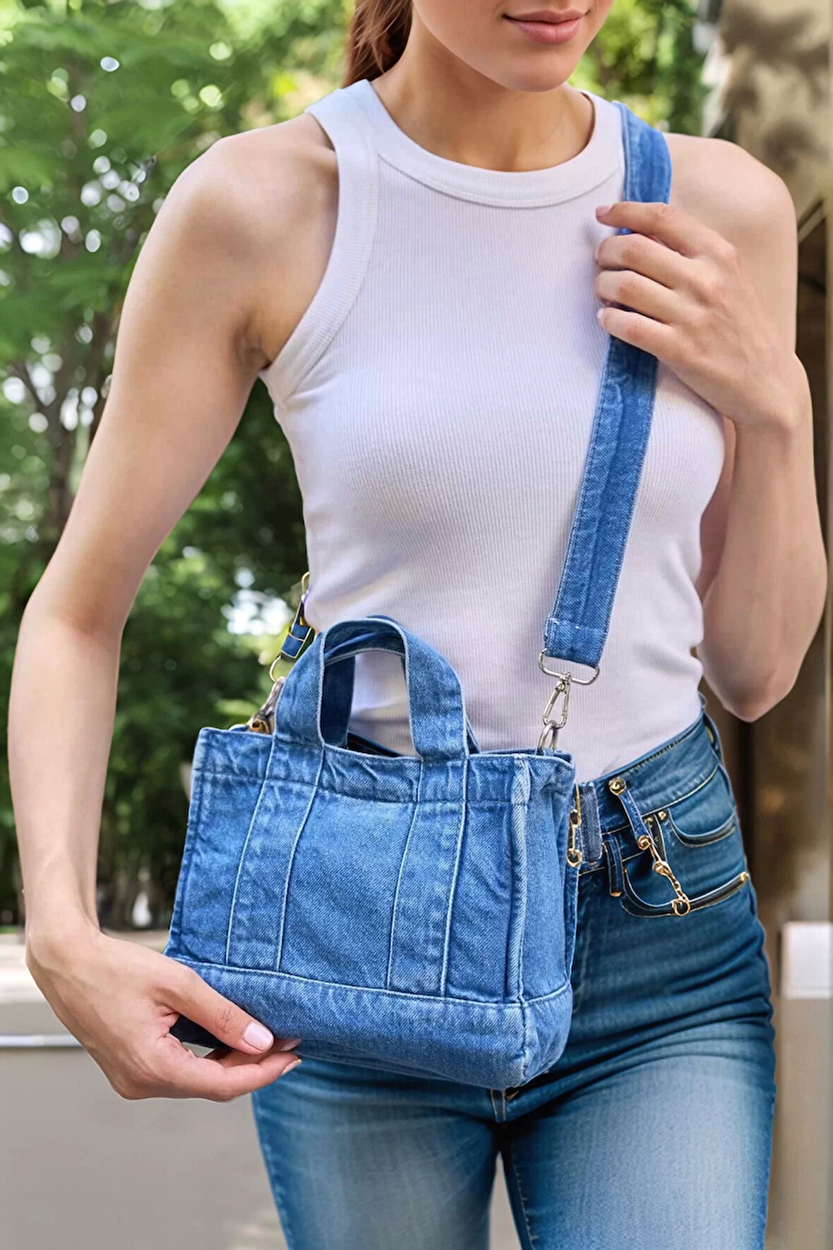 Kadın Denim Çapraz Askılı Mini Çanta Günlük Kullanım için Şık Tasarım Uzun Ömürlü Mükemmel Uyum