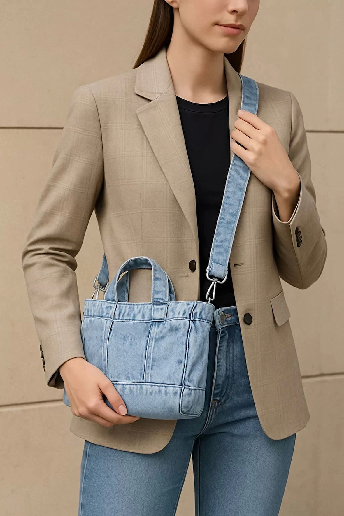 Kadın Denim Çapraz Askılı Mini Çanta Günlük Kullanım için Şık Tasarım Uzun Ömürlü Mükemmel Uyum