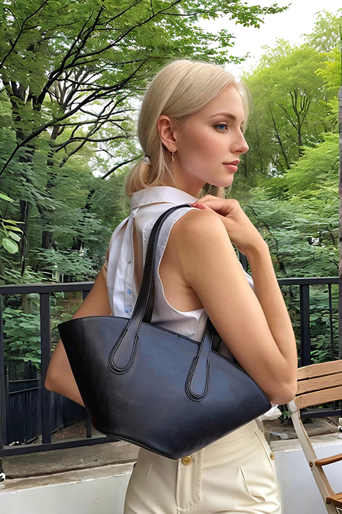 Kadın Modern Kesim Suni Deri Shopper Çanta El Ve Omuz Kullanımı İçin Mükemmel Uyum Mükemmel Uyum