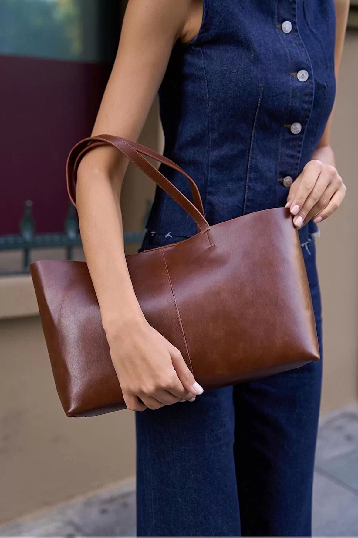 Şık Minimal Tote El Ve Omuz Çantası PU Deri Günlük Kullanım Zarifane Tasarım Özenle Seçilmiş