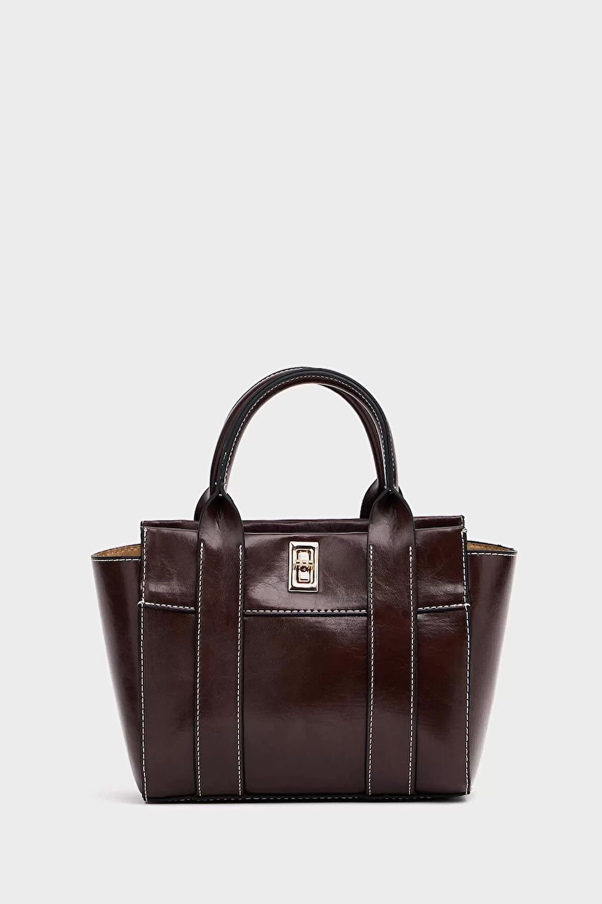 Kadın Mini Tote Vegan Deri El Çantası Gold Toka Günlük ve İş Trend Tasarım Modern Stil Mükemmel Uyum