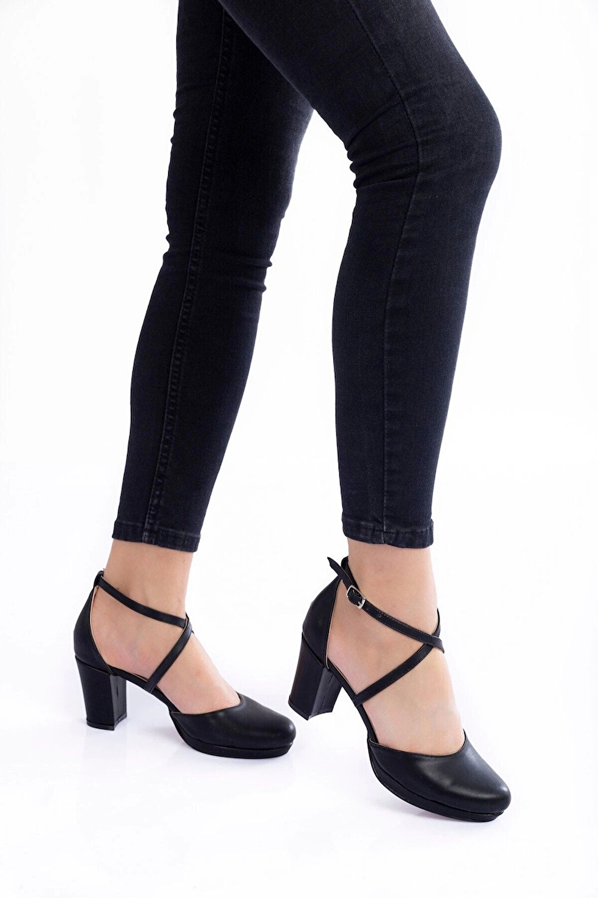Kadın Moda Şık Siyah Cilt Topuklu Klasik Ayakkabı Topuklu Düğün Nişan Gece Abiye Ayakkabısı