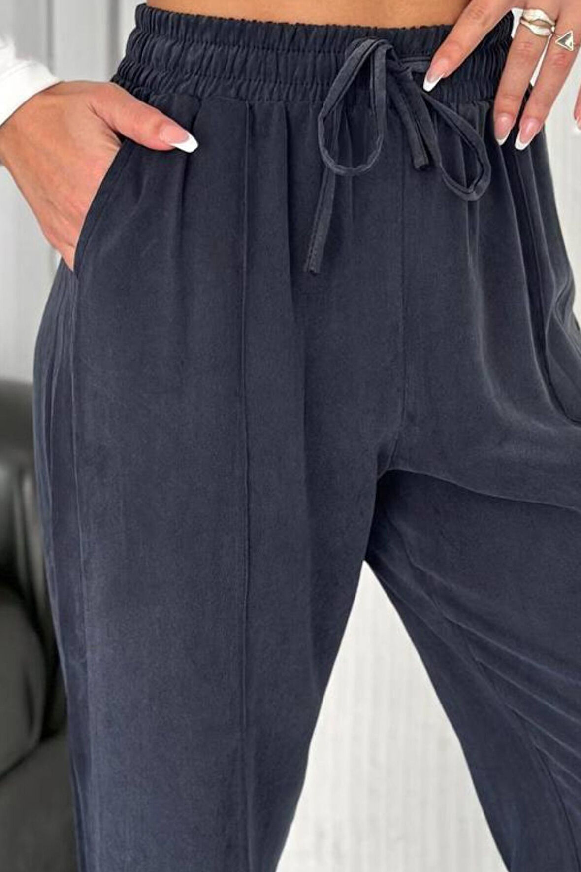 Feela Moda 2007 Bağcıklı Beli Lastikli Modal Çımalı Palazzo Kadın Pantolon