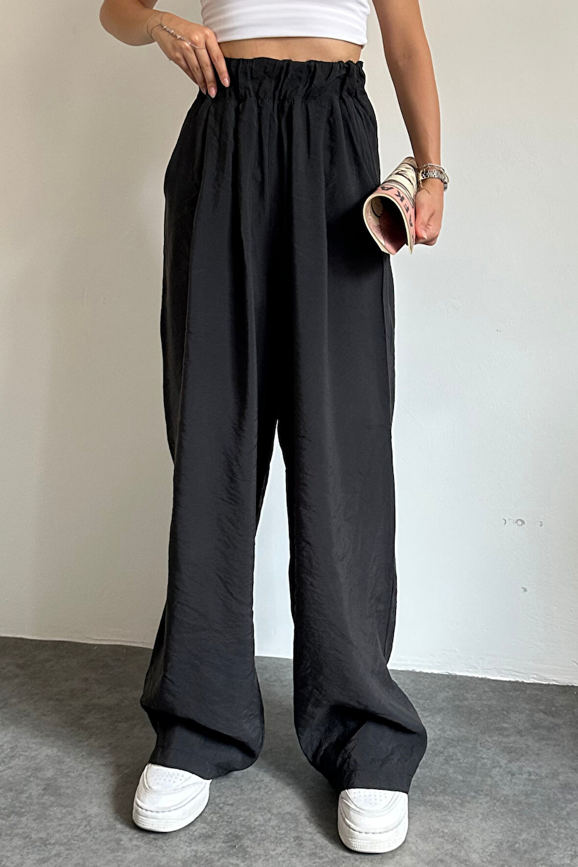 Feela Moda 2009 Beli Lastikli Lyocell Kumaş Yüksek Bel Palazzo Kadın Pantolon