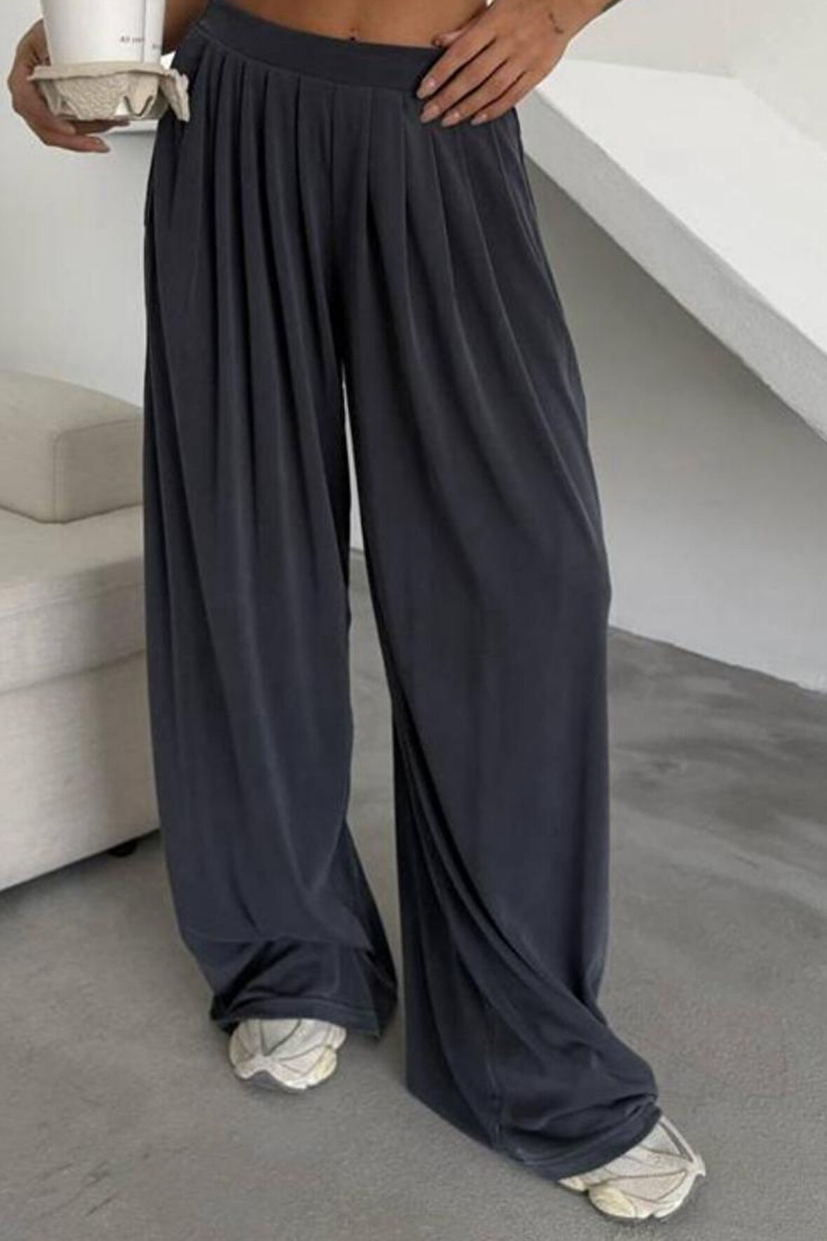 Feela Moda Kadın Beli Lastikli Modal Dokuma Pileli Şalvar Kadın Pantolon 2012