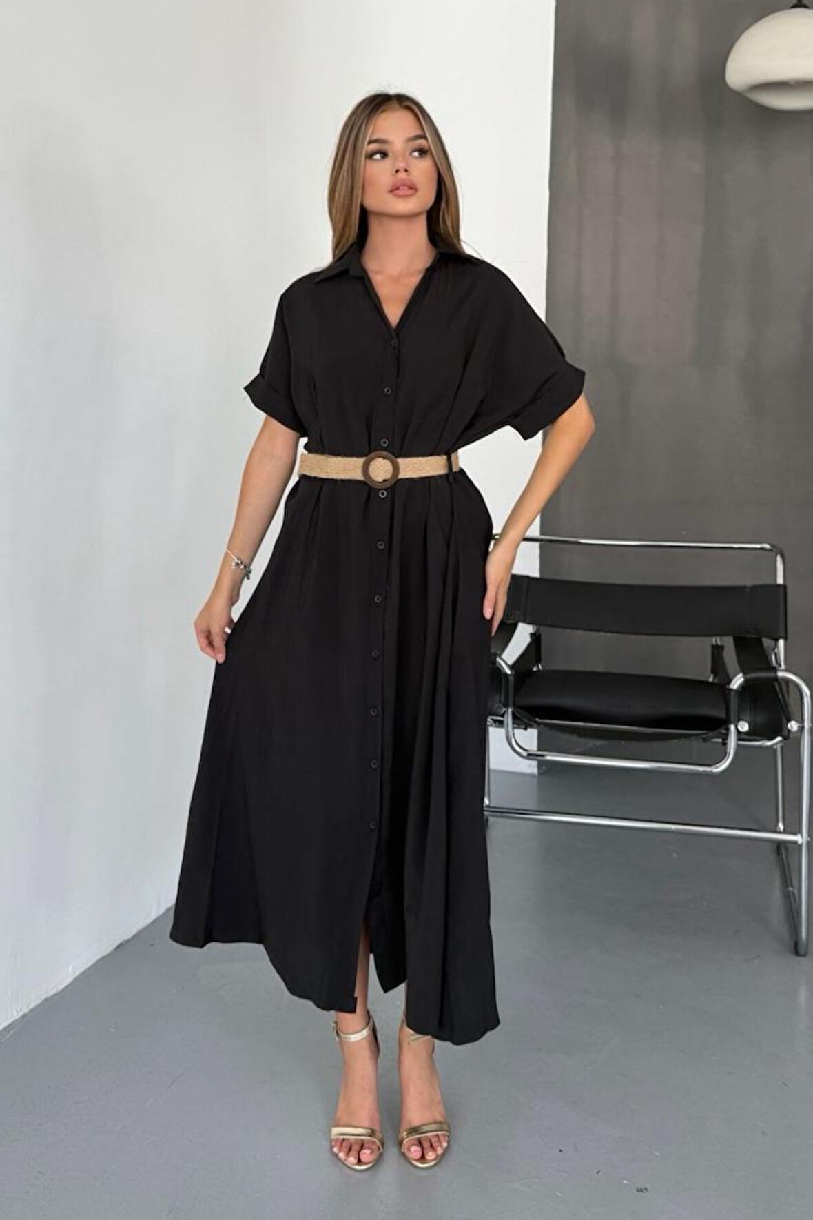 Feela Moda Kadın Modal Dokuma Kemerli Gömlek Elbise 2015