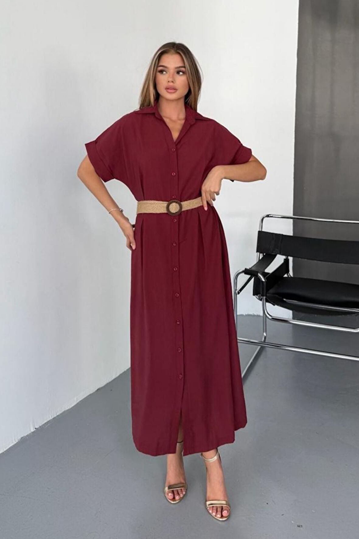 Feela Moda Kadın Modal Dokuma Kemerli Gömlek Elbise 2015