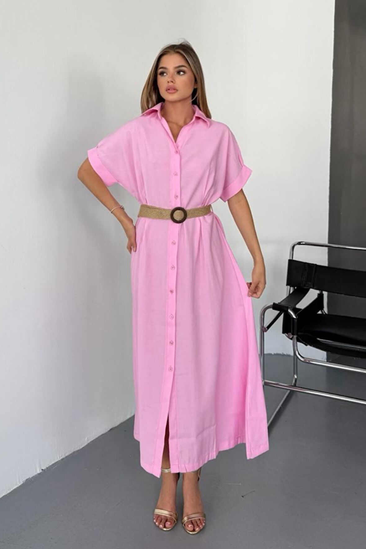 Feela Moda Kadın Modal Dokuma Kemerli Gömlek Elbise 2015