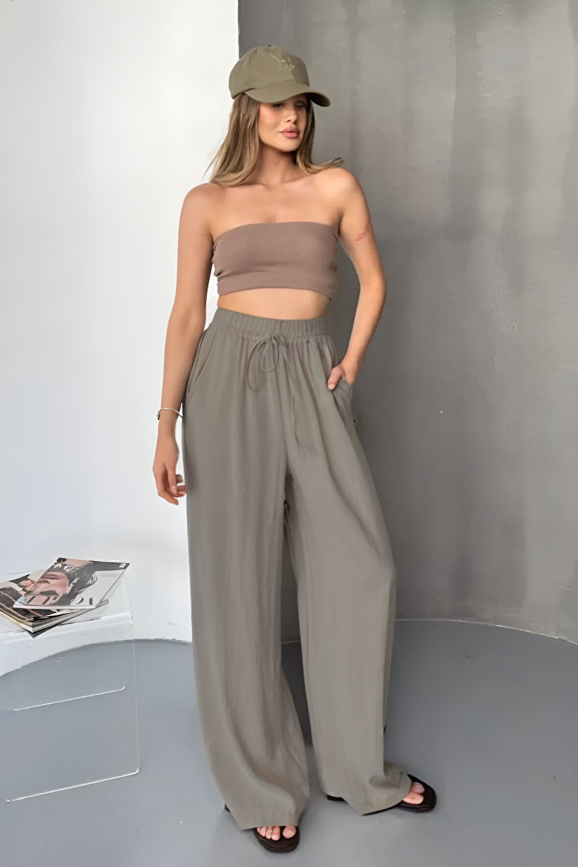 Feela Moda Kadın Modal Dokuma Beli Lastikli Palazzo Kadın Pantolon 2016