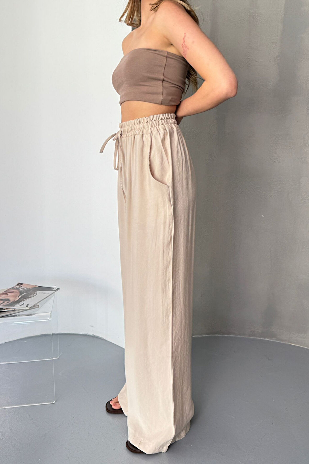 Feela Moda Kadın Modal Dokuma Beli Lastikli Palazzo Kadın Pantolon 2016