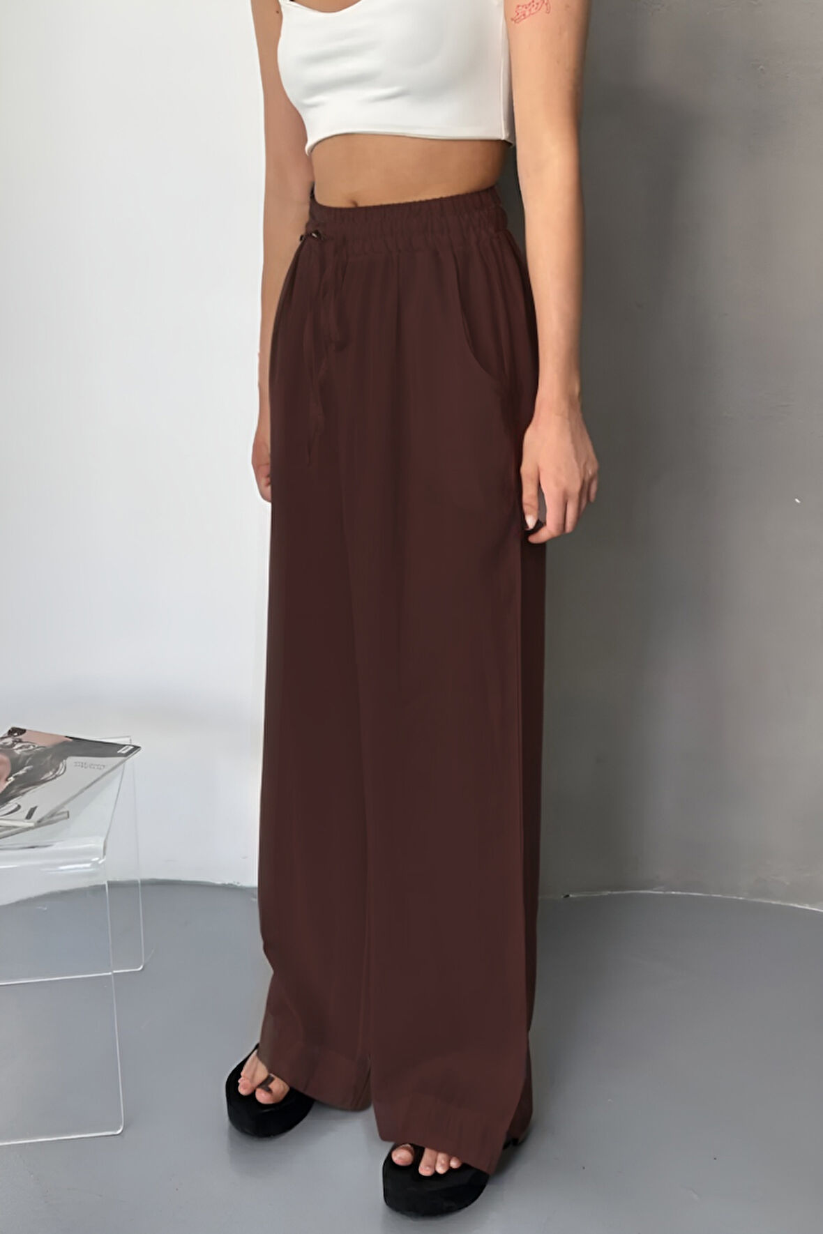 Feela Moda Kadın Modal Dokuma Beli Lastikli Palazzo Kadın Pantolon 2016