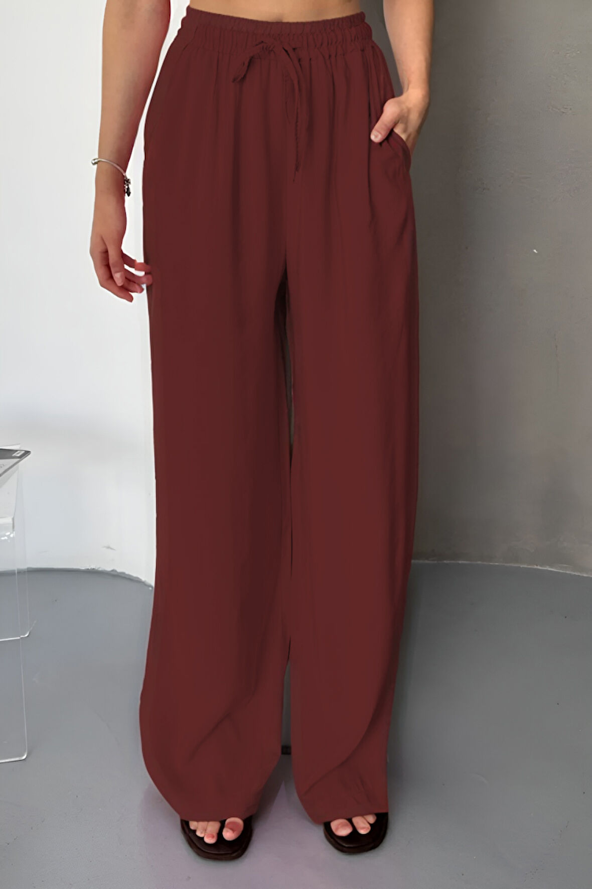 Feela Moda Kadın Modal Dokuma Beli Lastikli Palazzo Kadın Pantolon 2016