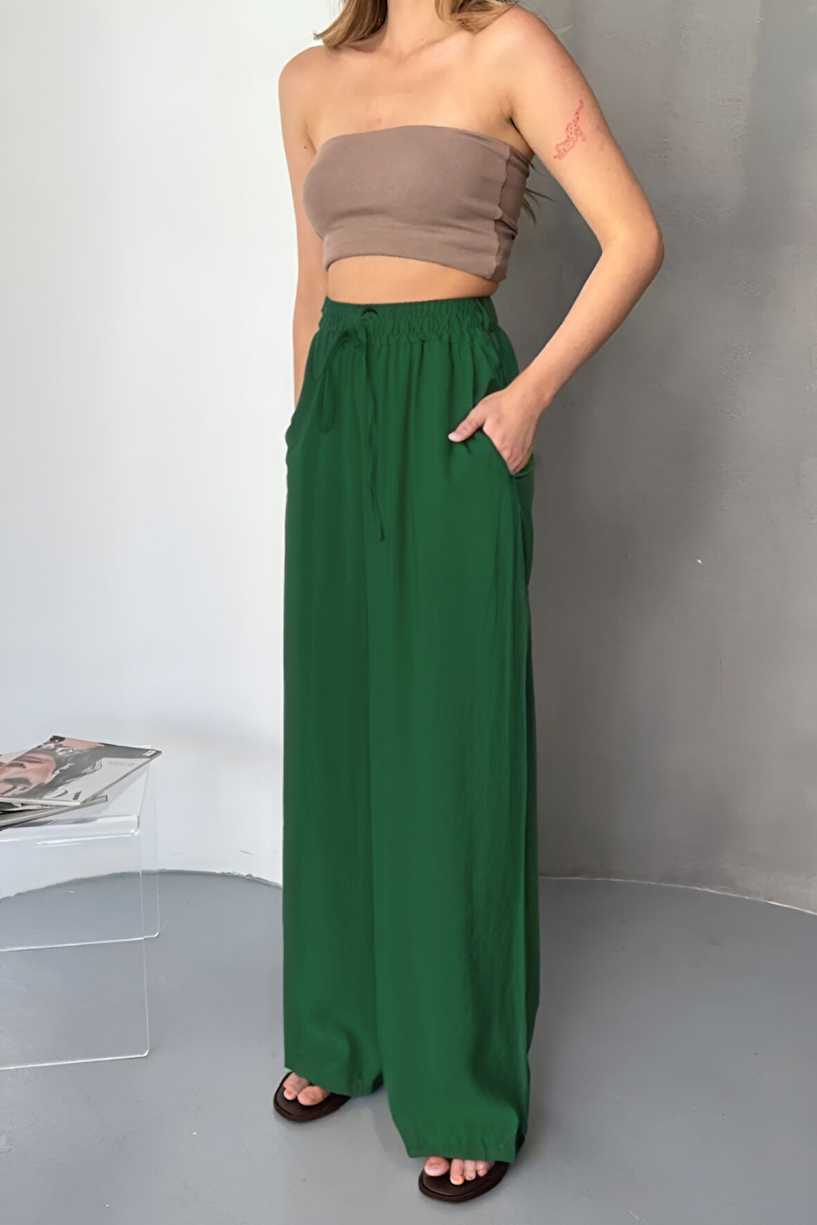 Feela Moda Kadın Modal Dokuma Beli Lastikli Palazzo Kadın Pantolon 2016