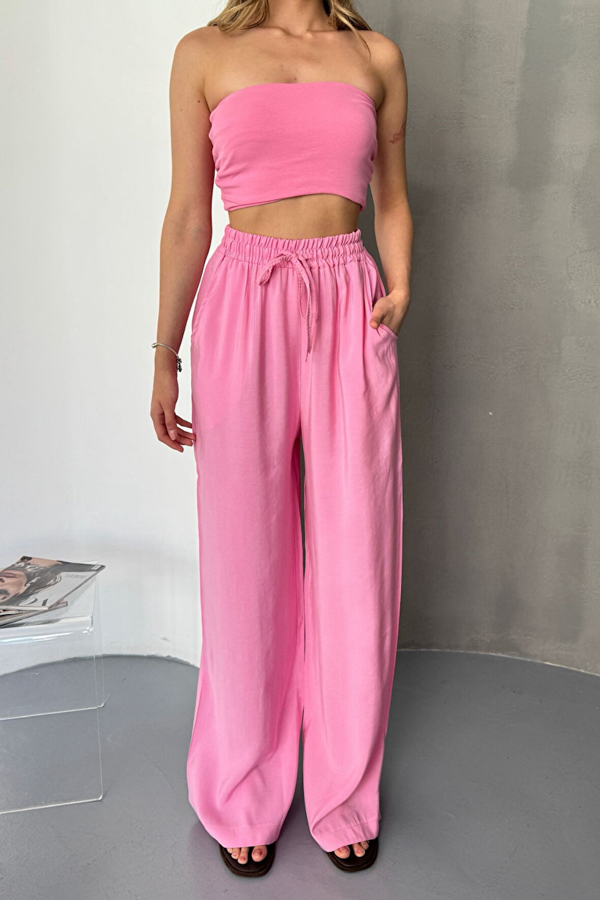 Feela Moda Kadın Modal Dokuma Beli Lastikli Palazzo Kadın Pantolon 2016