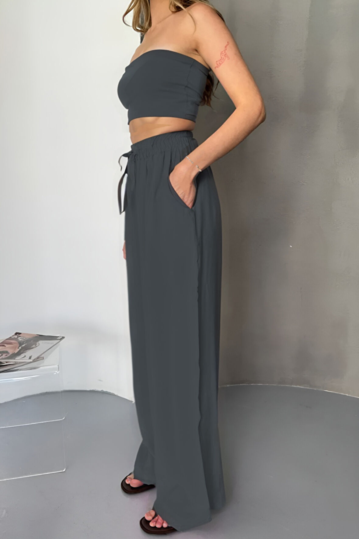 Feela Moda Kadın Modal Dokuma Beli Lastikli Palazzo Kadın Pantolon 2016