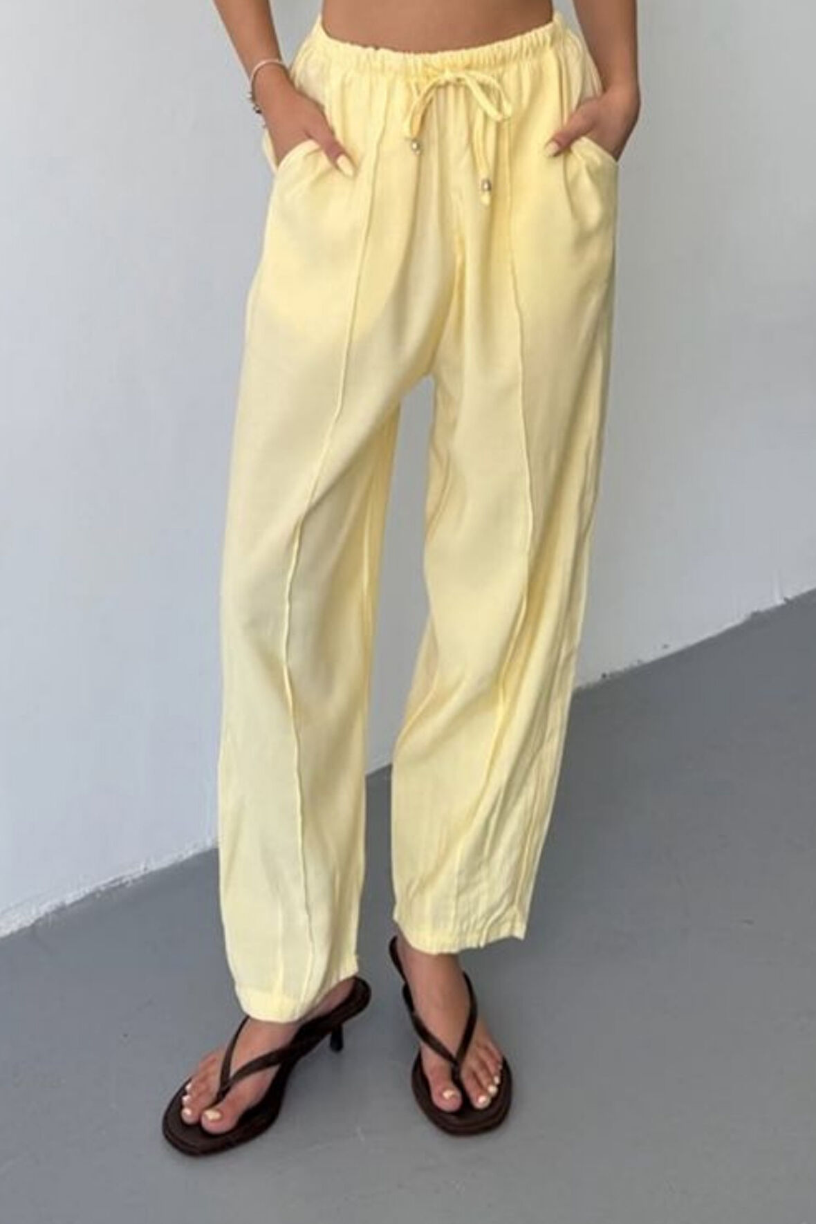 Feela Moda Kadın Modal Cupra Beli Lastikli Çımalı Şalvar Pantolon 2019